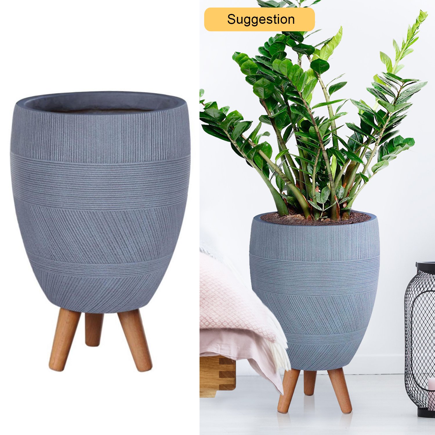 IDEALIST Lite Striped Egg Planter on Legs, Round Pot Plant Stand Indoor