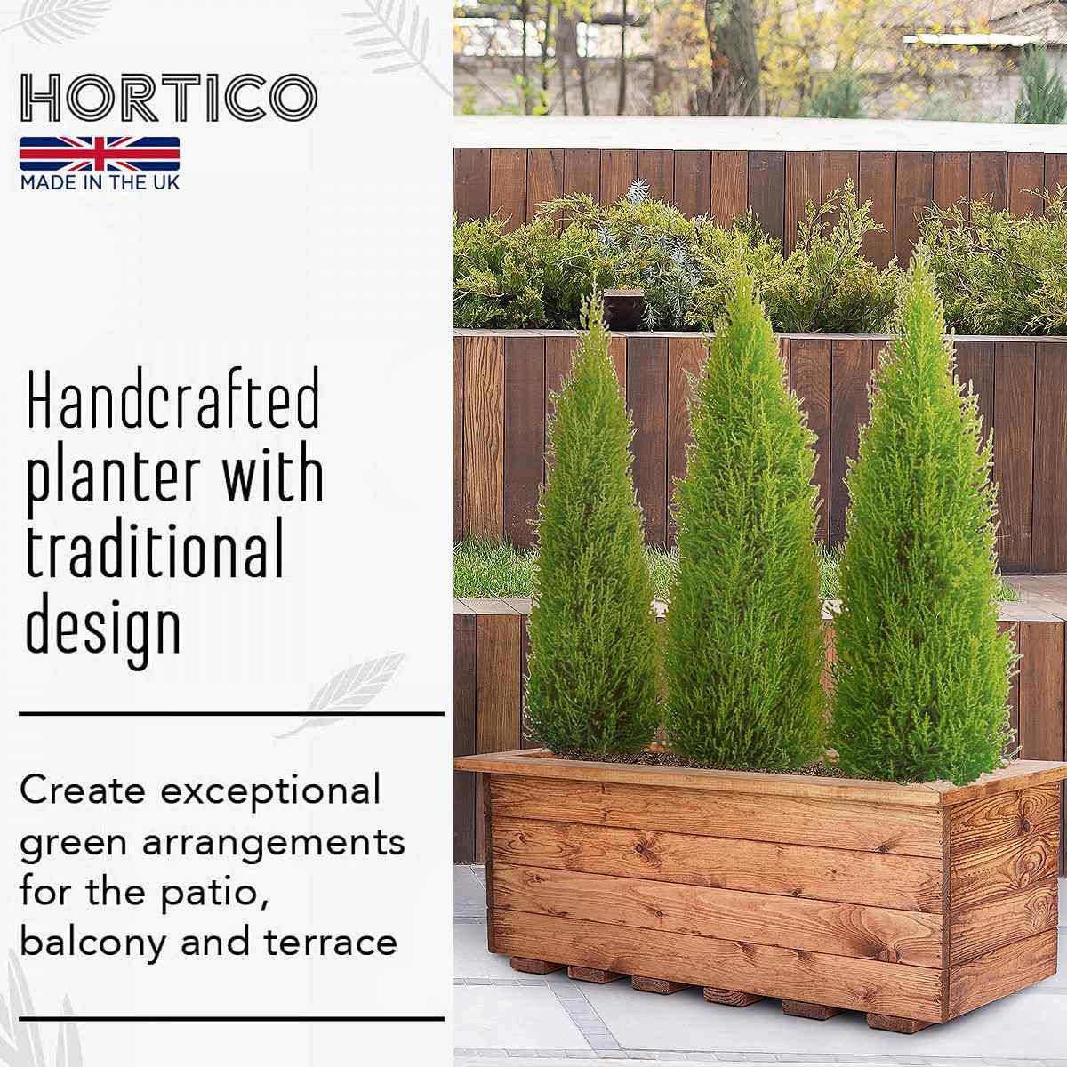 Rustic Scandinavian Redwood Trough Outdoor Planter Made in UK by HORTICO