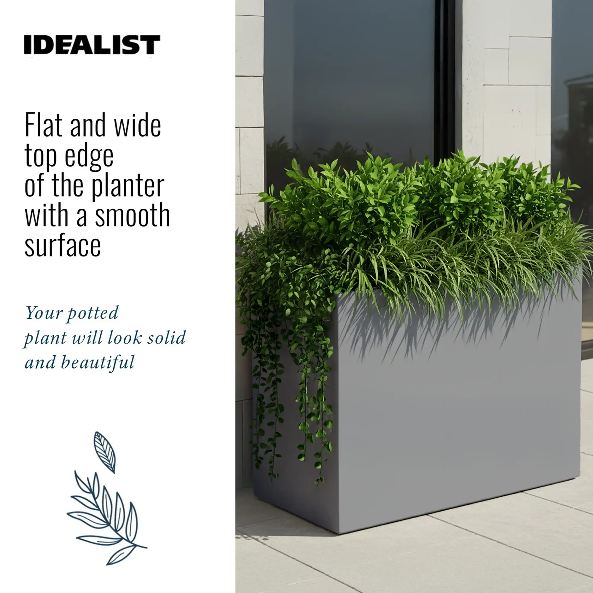 IDEALIST Lite Contemporary Light Concrete Trough Planter