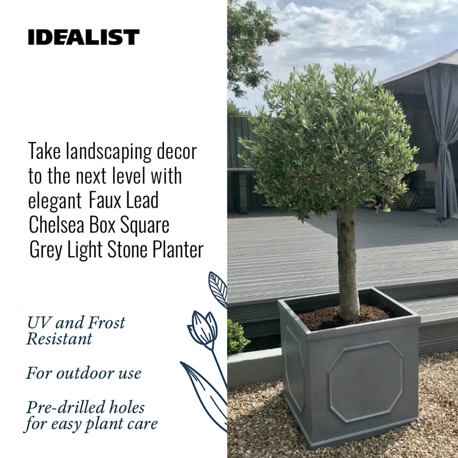 IDEALIST Lite Faux Lead Chelsea Box Square Light Concrete Planter