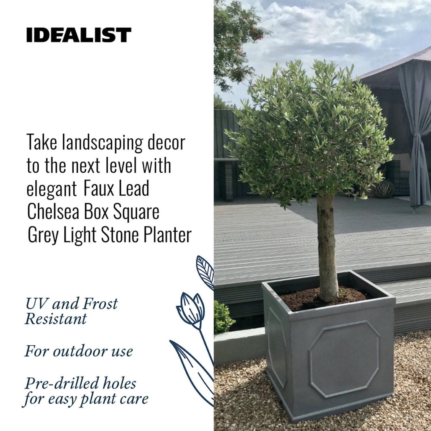 IDEALIST Lite Faux Lead Chelsea Box Square Light Concrete Planter