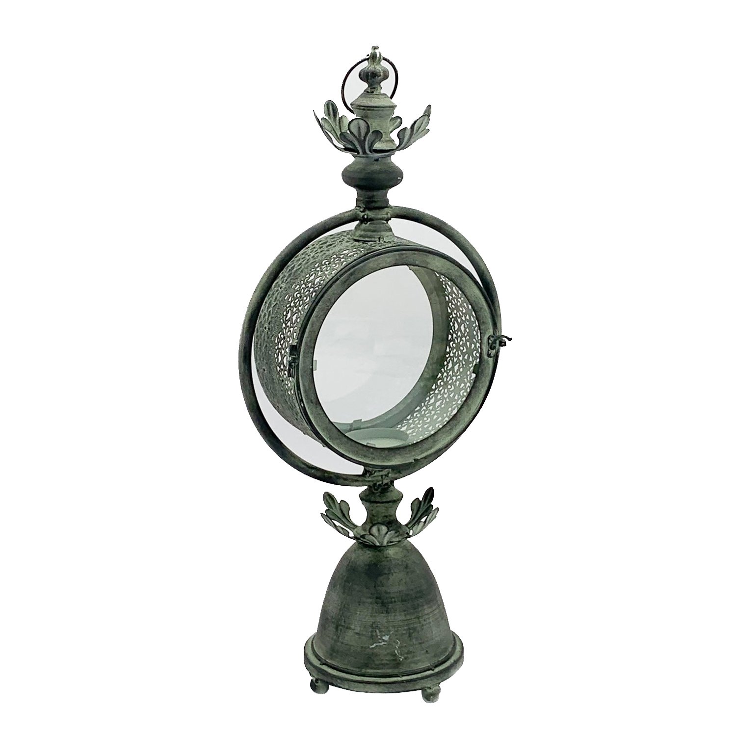 Round Metal Garden Dark Silver Lantern with Conical Foot by Minster