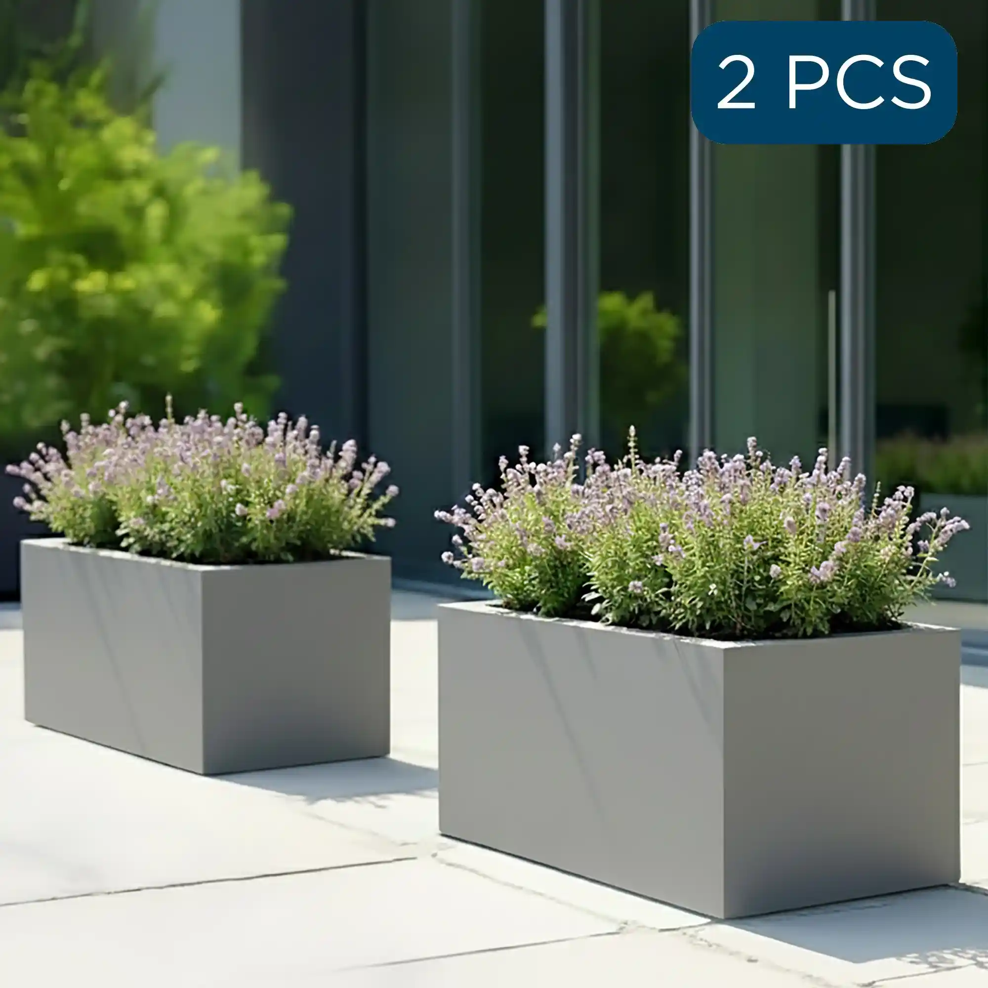 IDEALIST Lite Contemporary Light Concrete Trough Planter Set