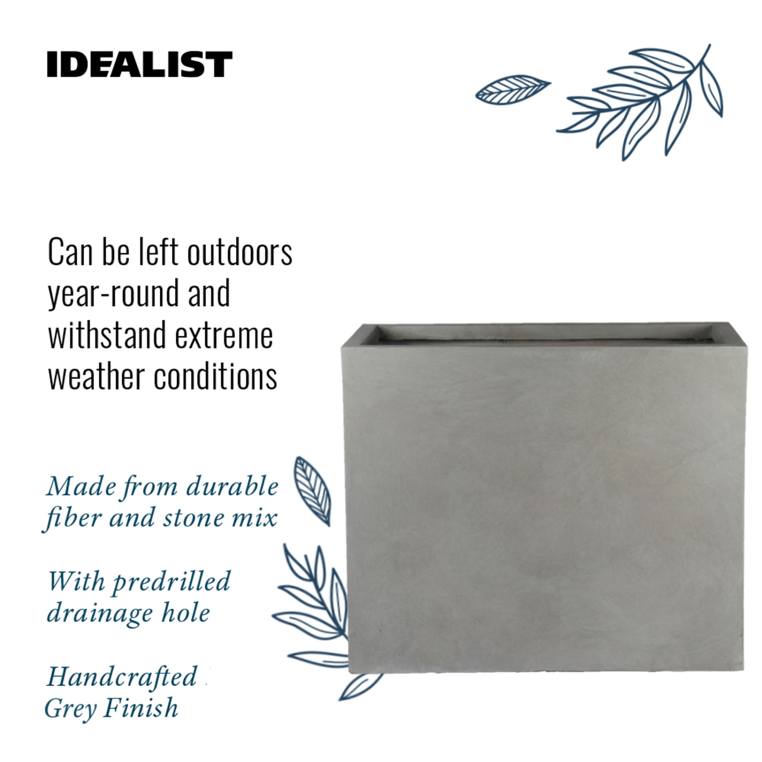 IDEALIST Lite Contemporary Light Concrete Trough Planter