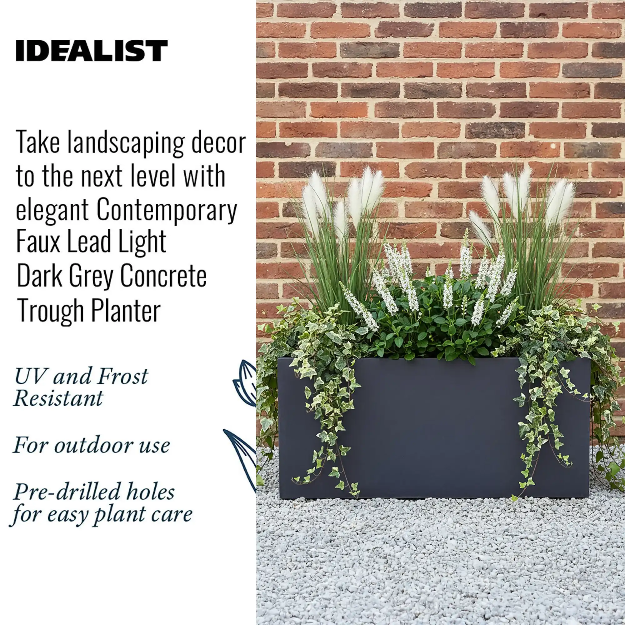 IDEALIST Lite Contemporary Light Concrete High Trough Planter