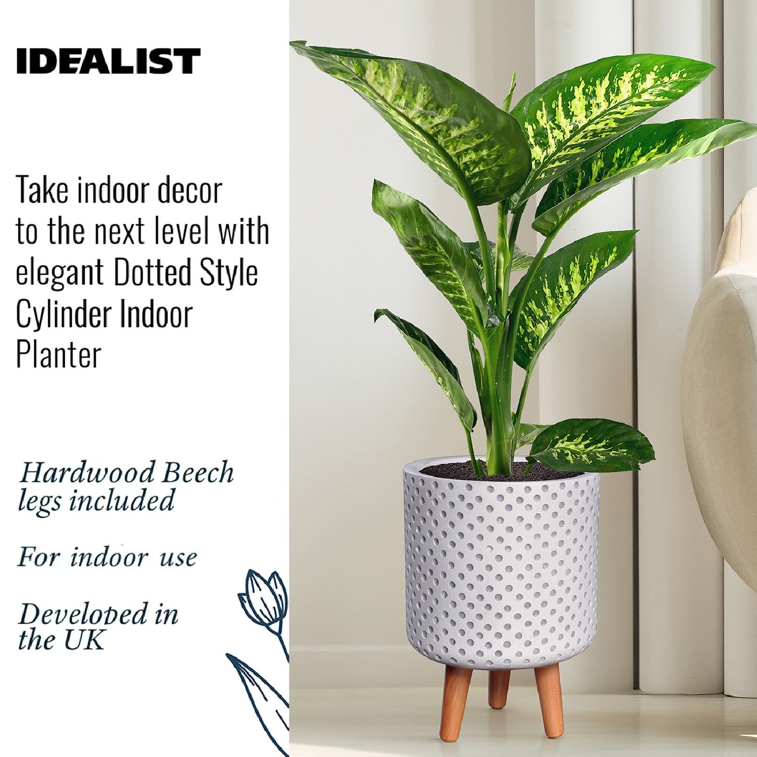 IDEALIST Lite Dotted Style Planter on Legs, Round Plant Pot Indoor