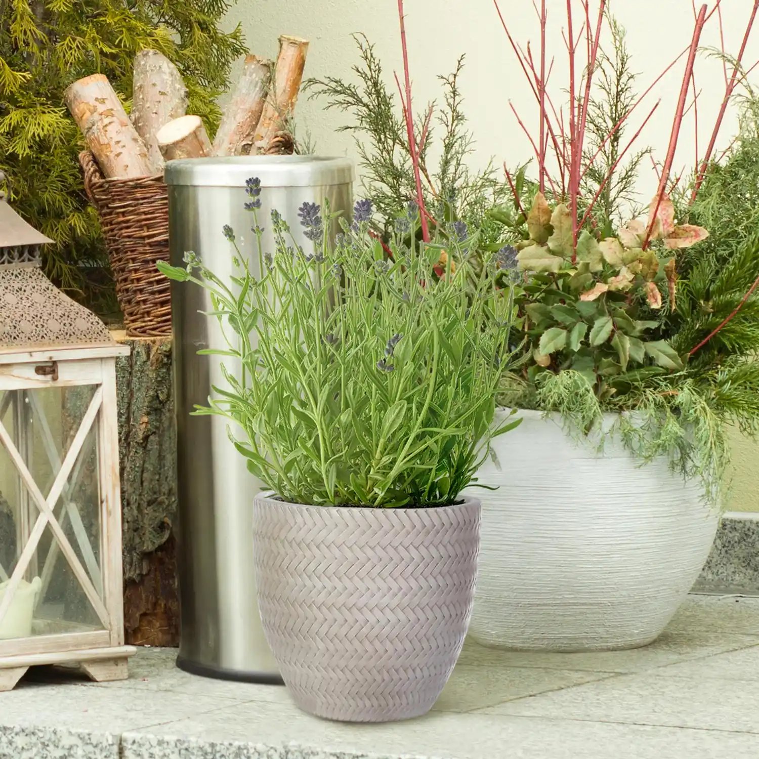 IDEALIST Lite Plaited Style Round Planter Outdoor Plant Pot