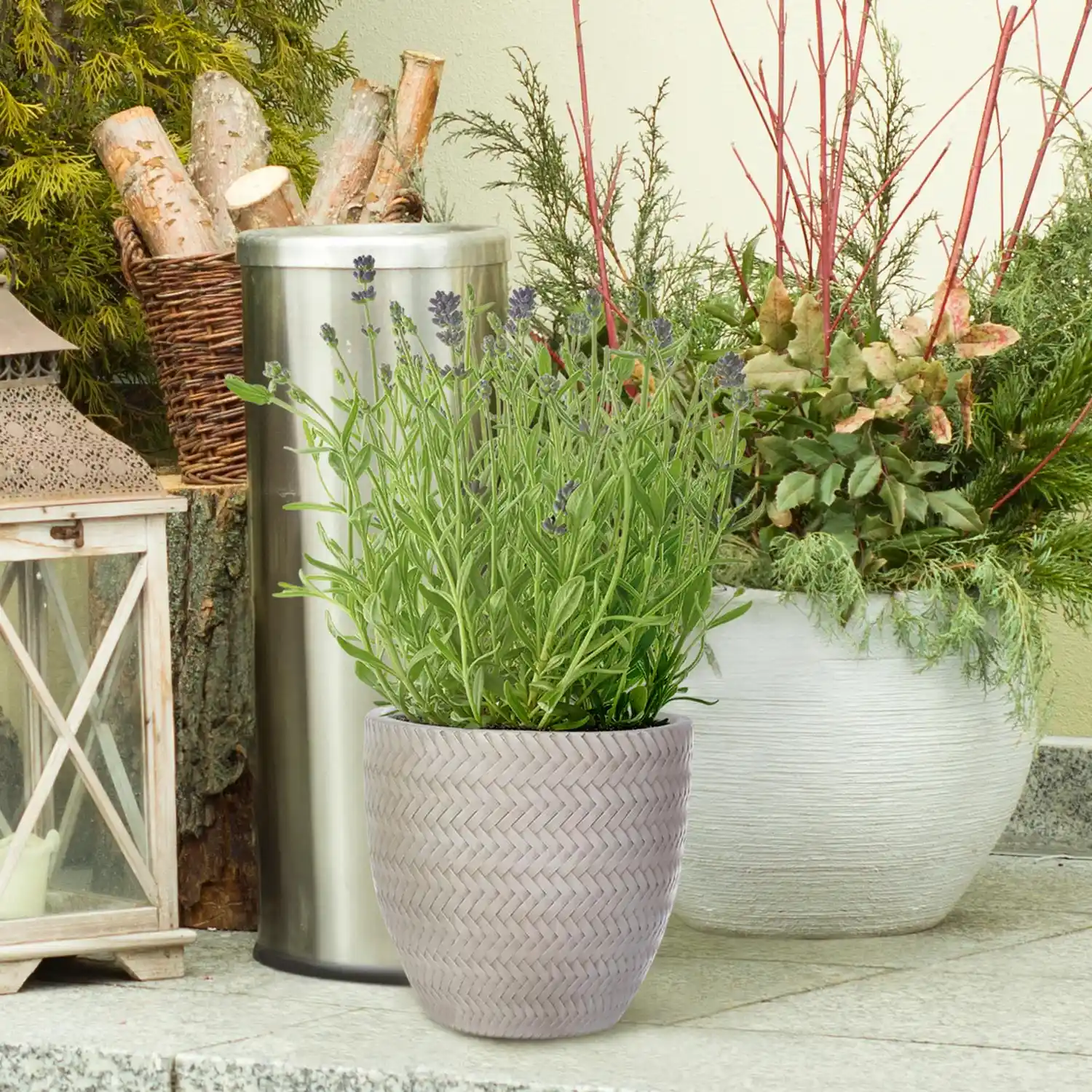 IDEALIST Lite Plaited Style Round Planter Outdoor Plant Pot