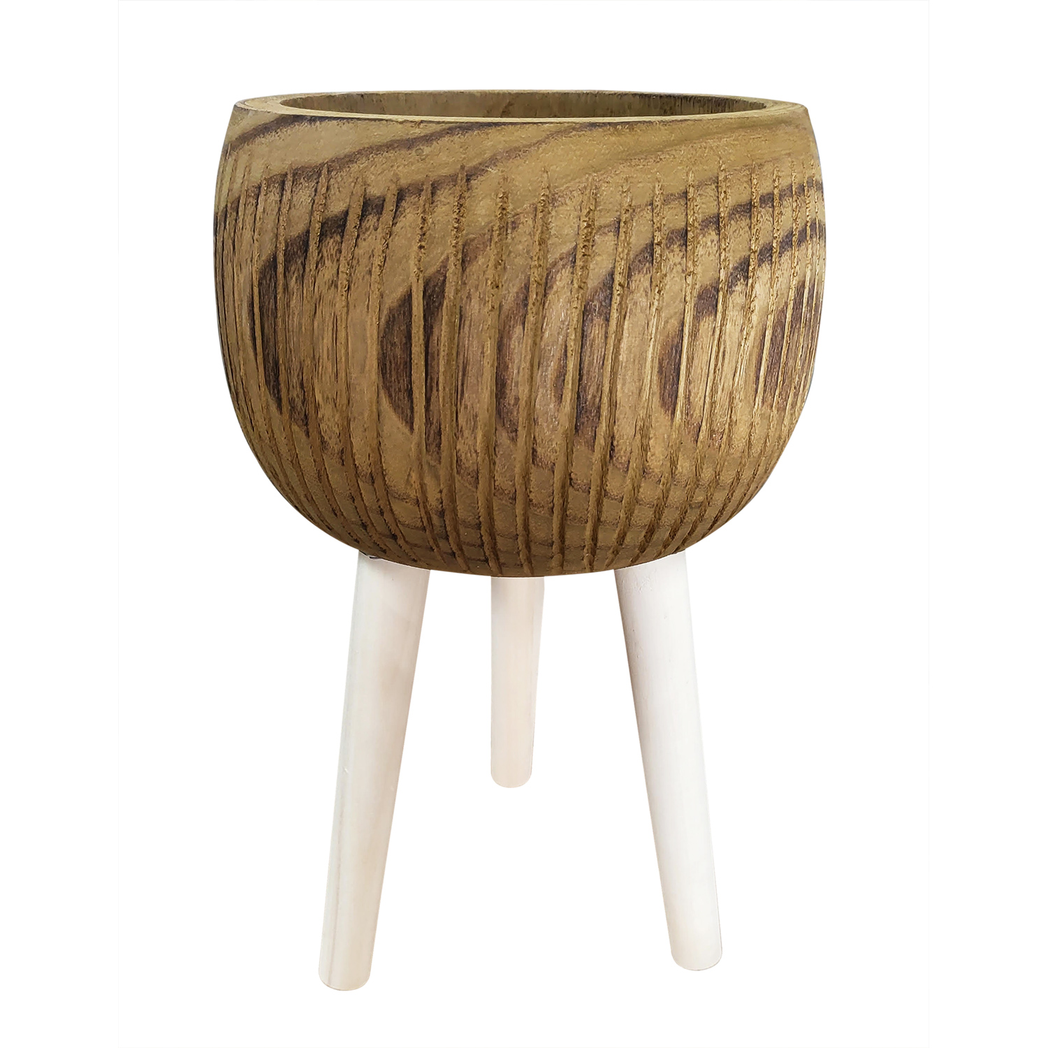 HORTICO RIBBED Wooden House Planter with Legs, Tall Indoor Plant Pot Stand with Waterproof Liner