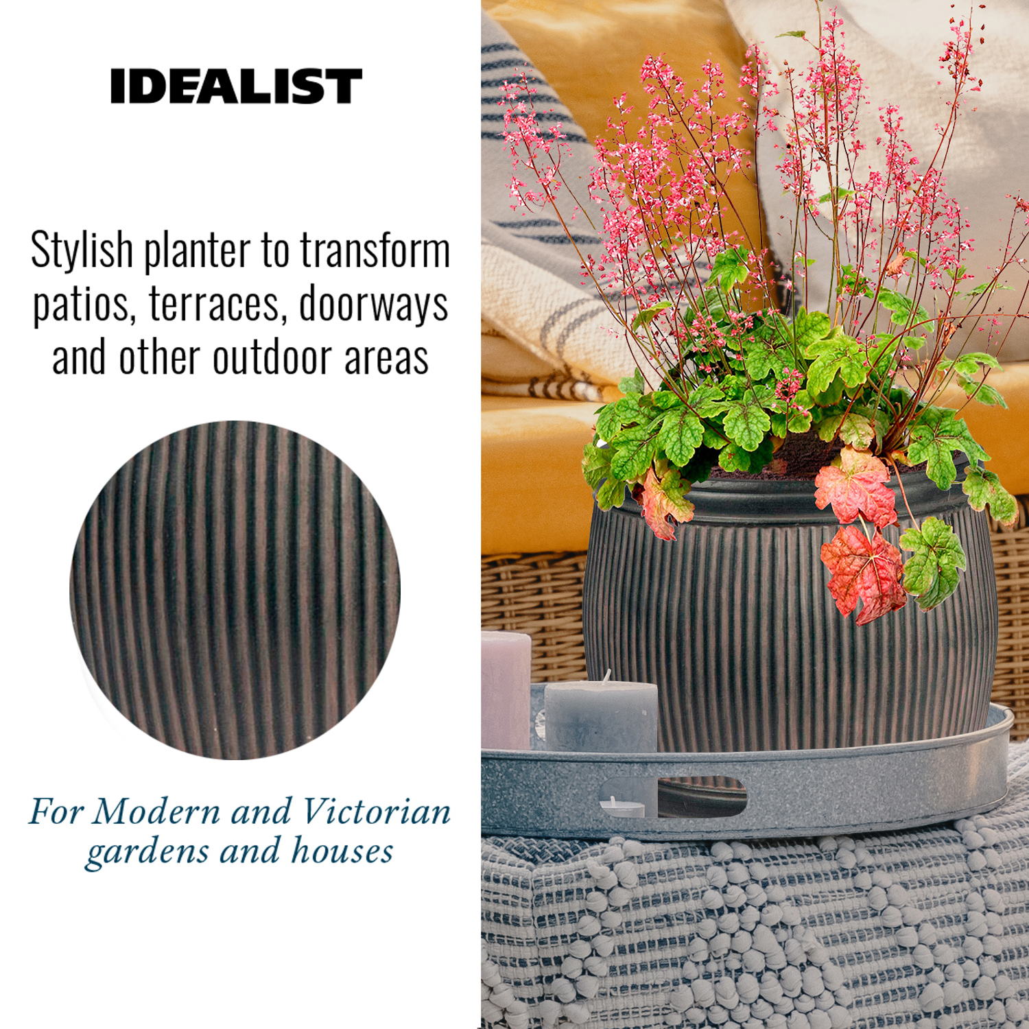 IDEALIST Lite Vertical Ribbed Vintage Style Barrel Round Planter