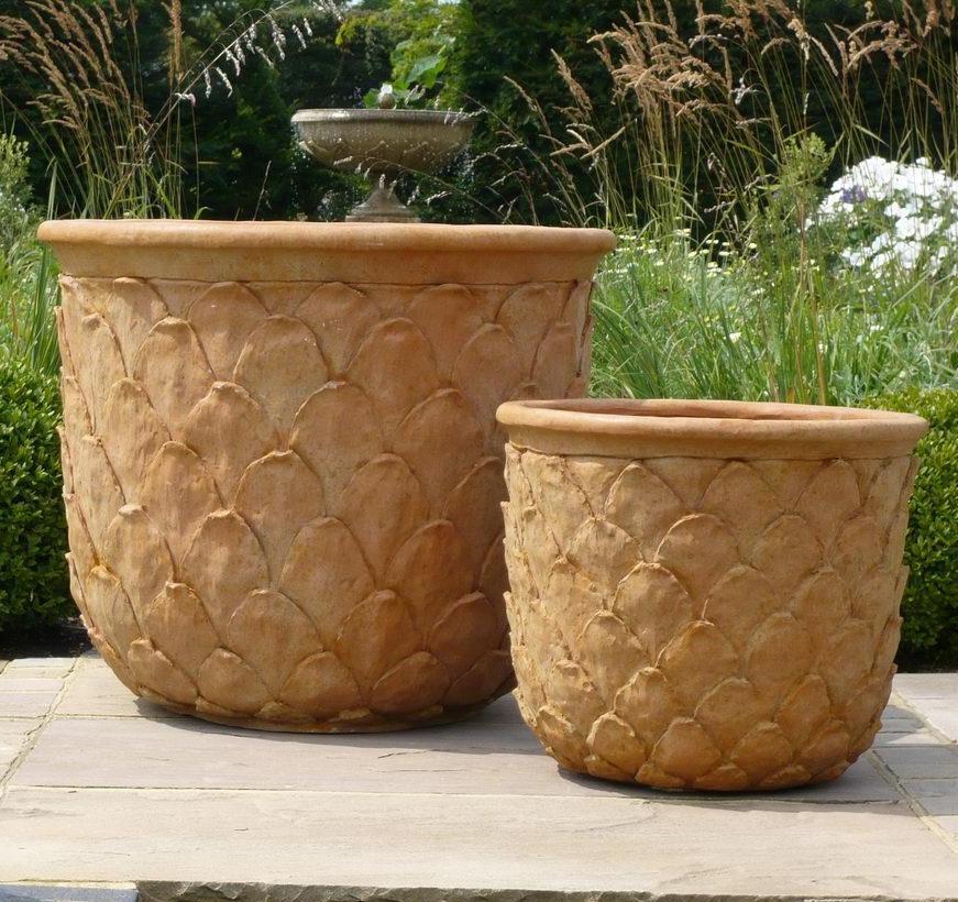 Pineapple Fiberglass Round Tall Terracotta Planter Pot In/Out