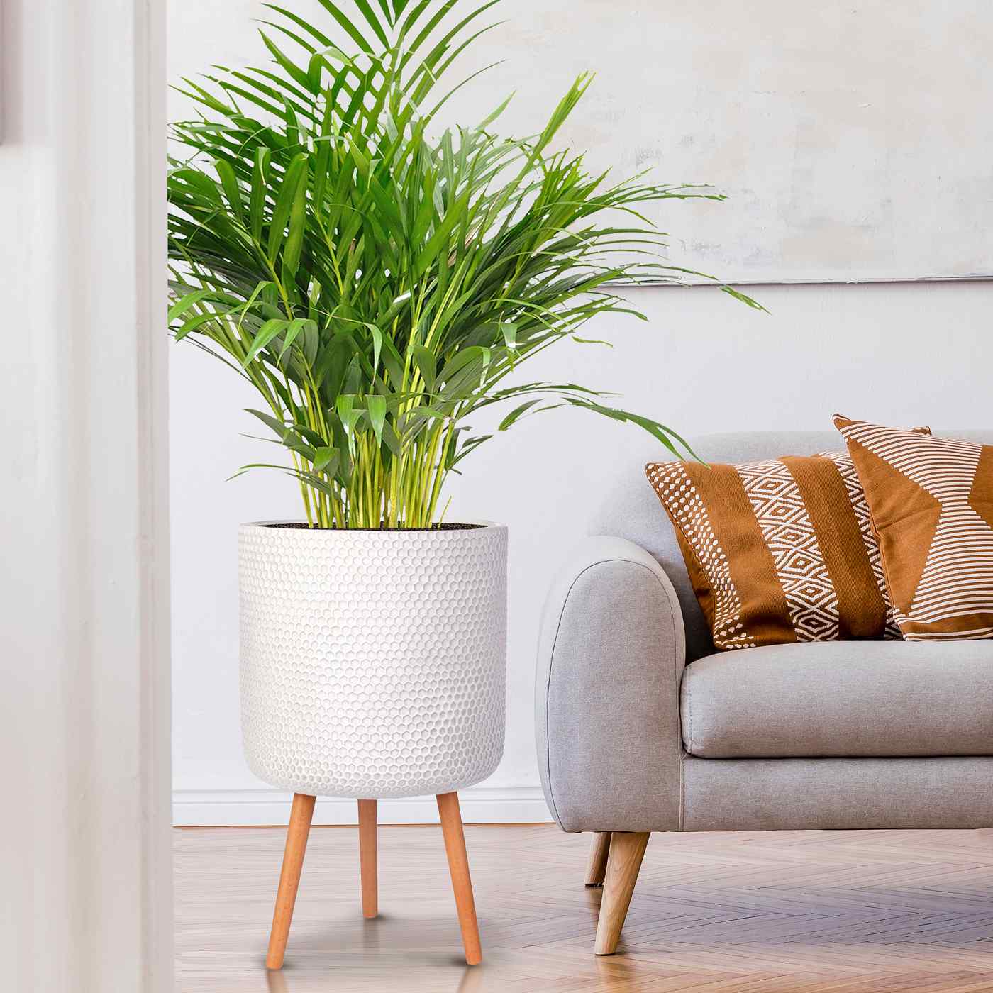 IDEALIST Lite Honeycomb Style Cylinder Planter on Legs, Round Pot Plant Stand Indoor