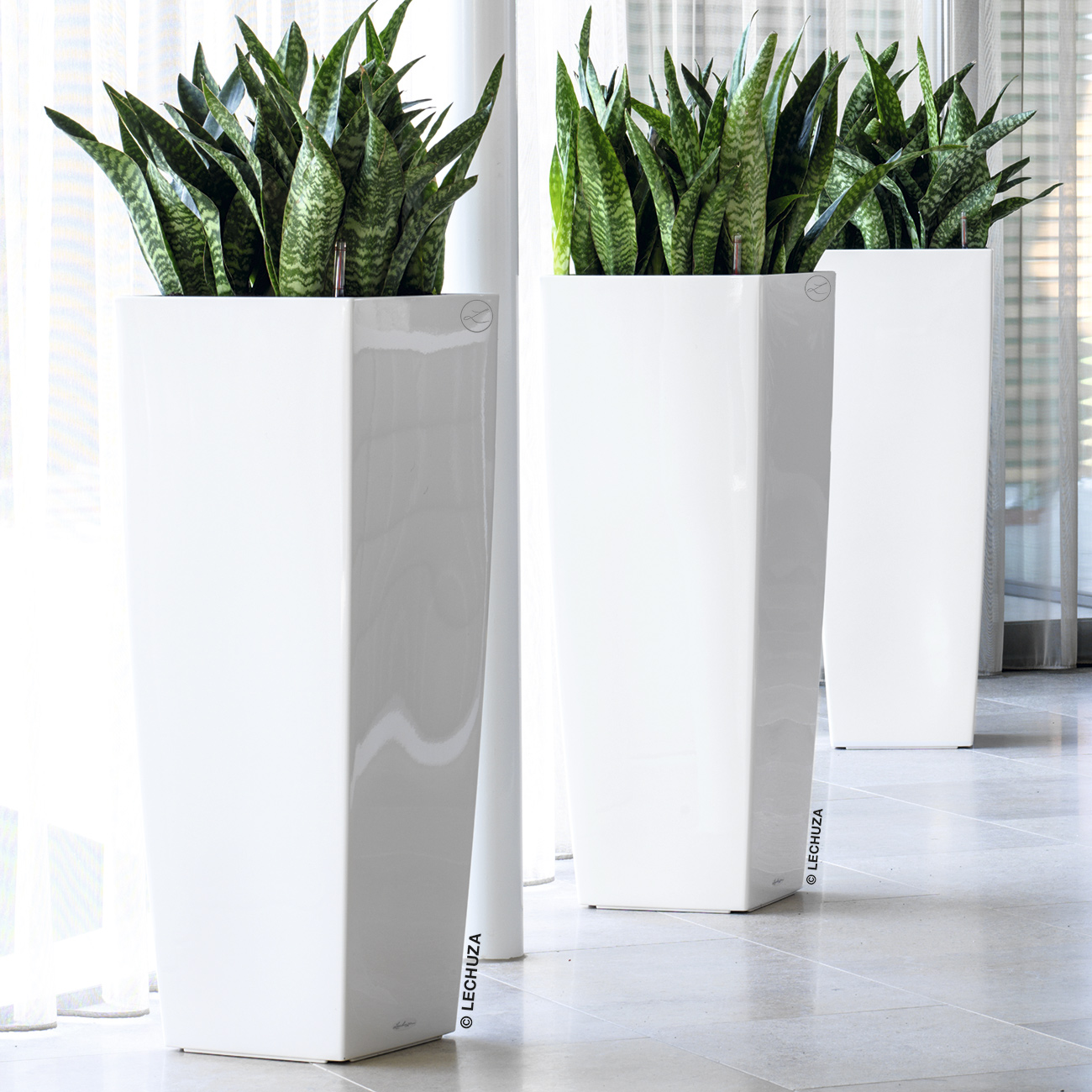 LECHUZA CUBICO ALTO Square Tall Poly Resin Self-watering Planter