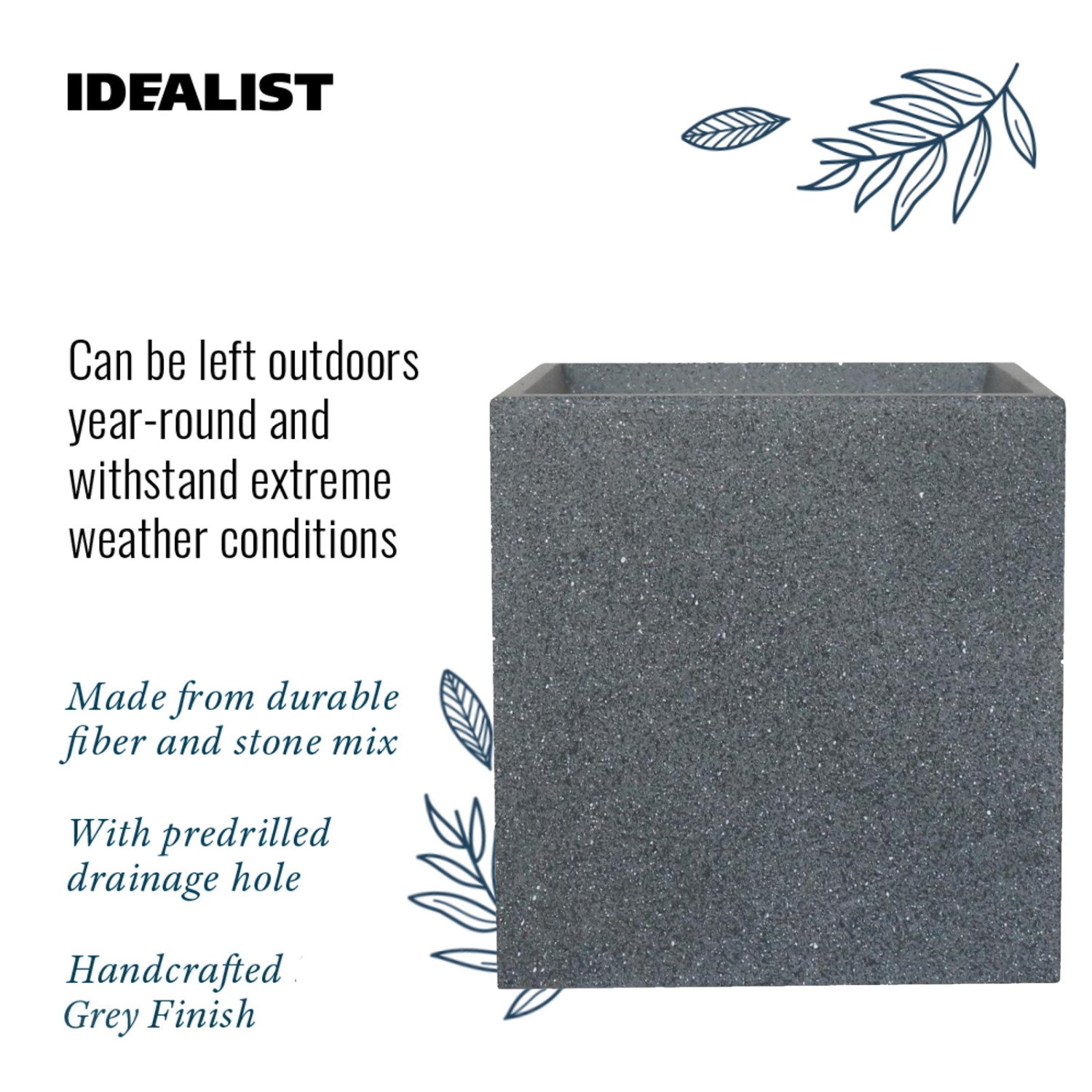 IDEALIST Lite Textured Concrete Effect Square Outdoor Planter