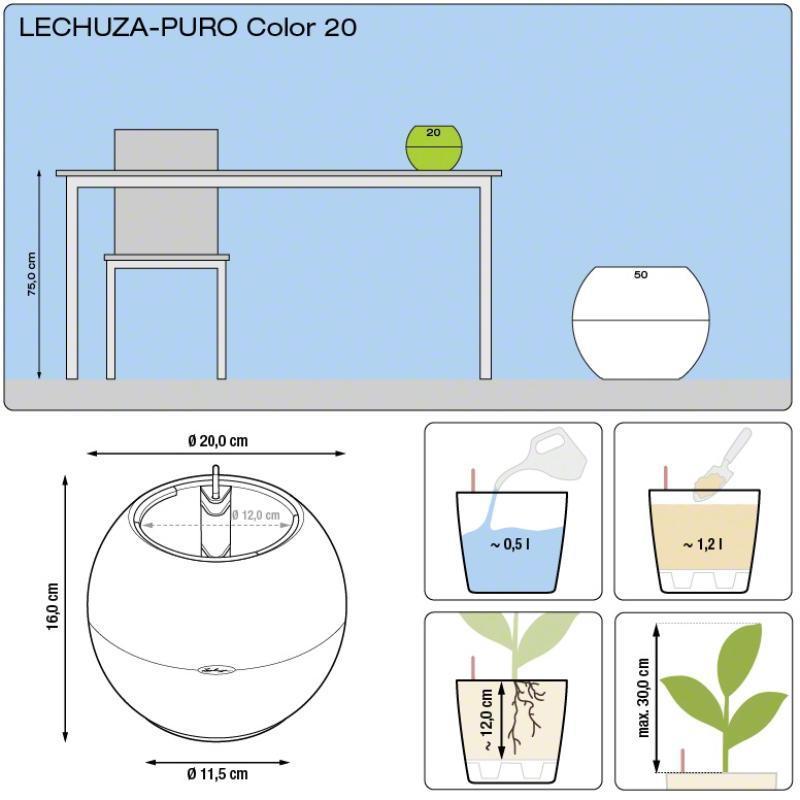 LECHUZA PURO Color Round Poly Resin Self-watering Planter