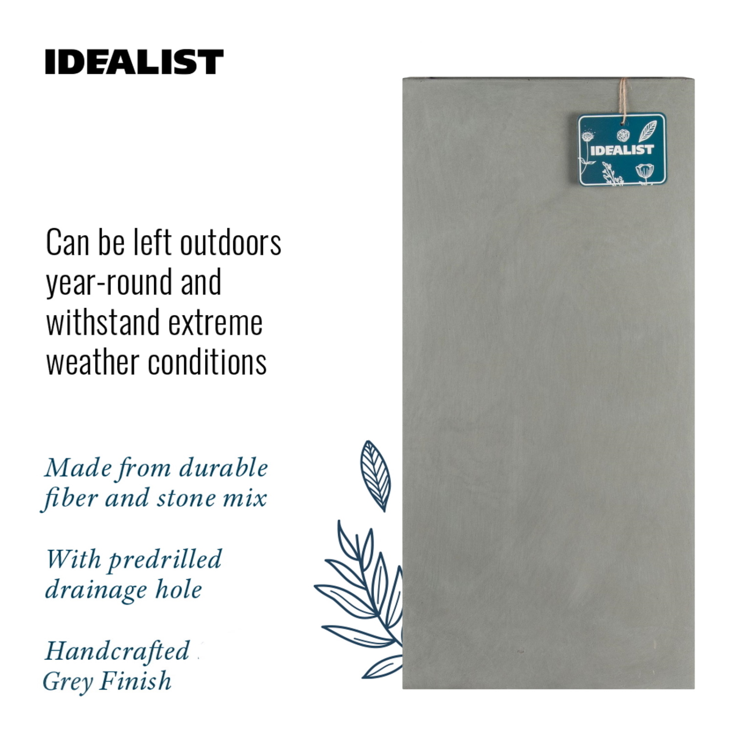 IDEALIST Lite Tall Square Contemporary Light Concrete Planter