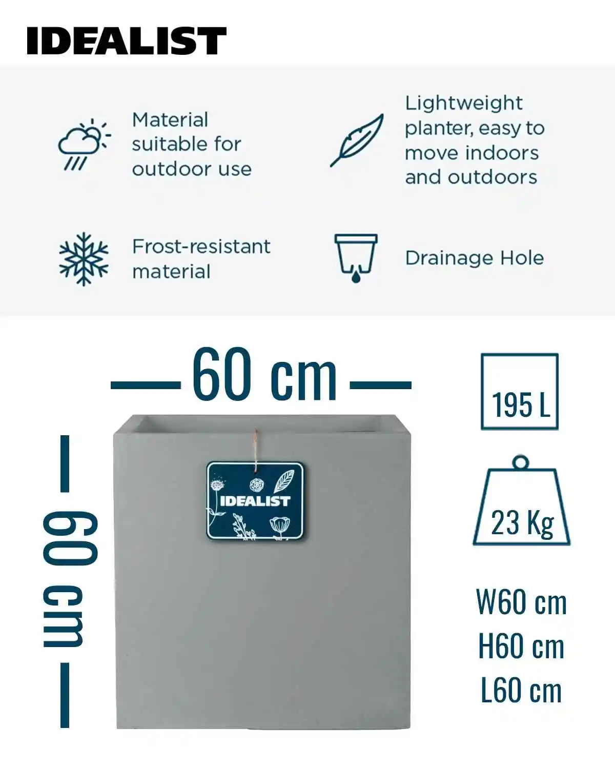 IDEALIST Lite Square Box Contemporary Light Concrete Planter