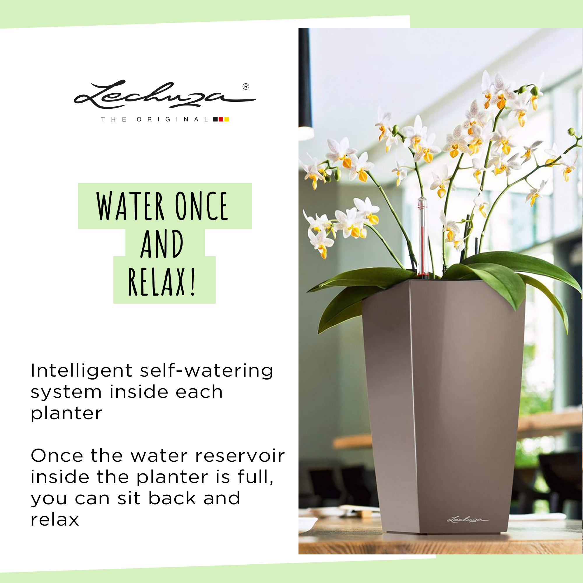LECHUZA CUBI Square Poly Resin Indoor Self-watering Planter
