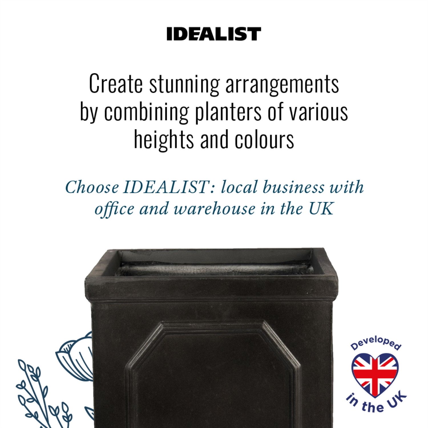 IDEALIST Lite Faux Lead Chelsea Box Square Light Concrete Planter