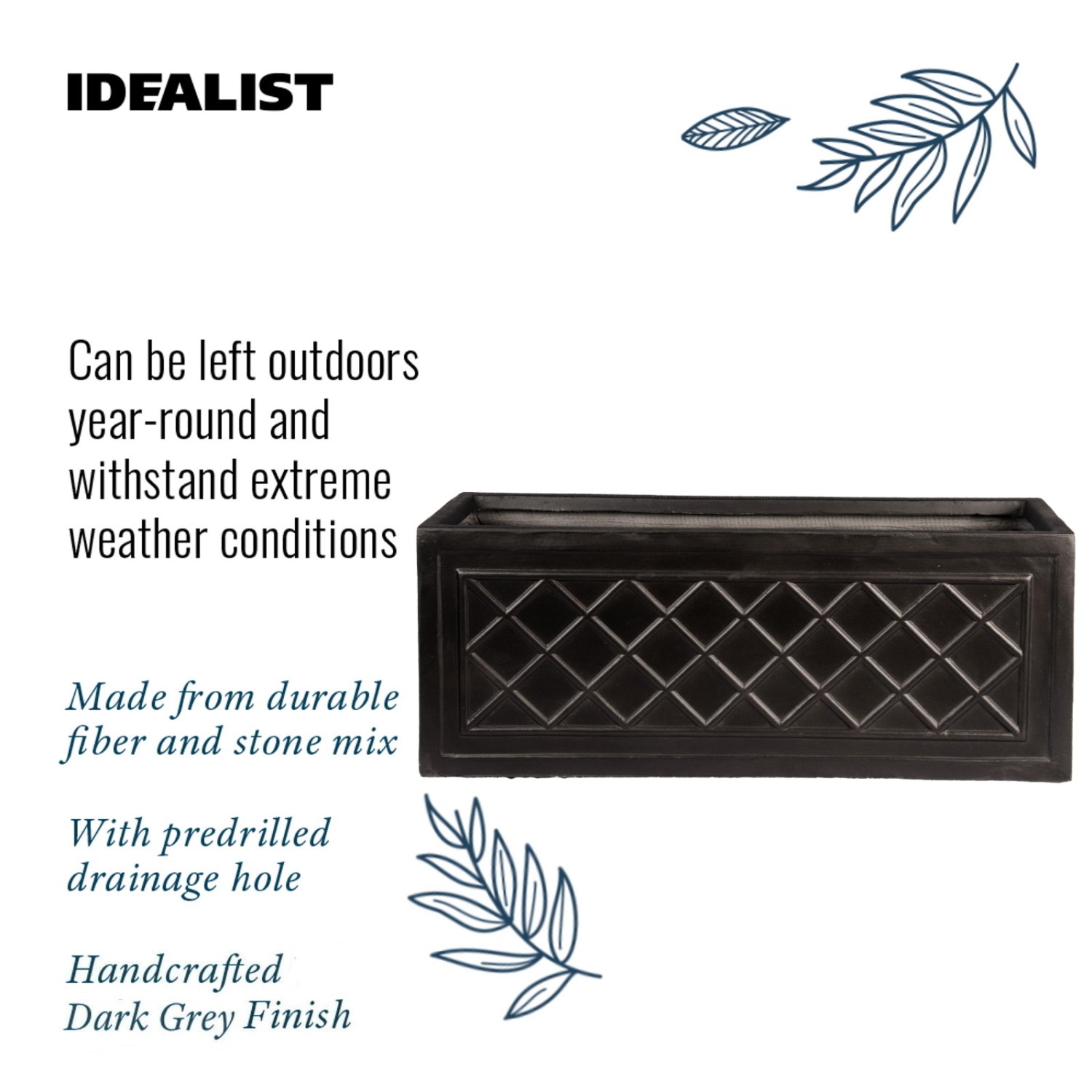 IDEALIST Lite Window Box Faux Lead Lattice Grey Light Stone Planter