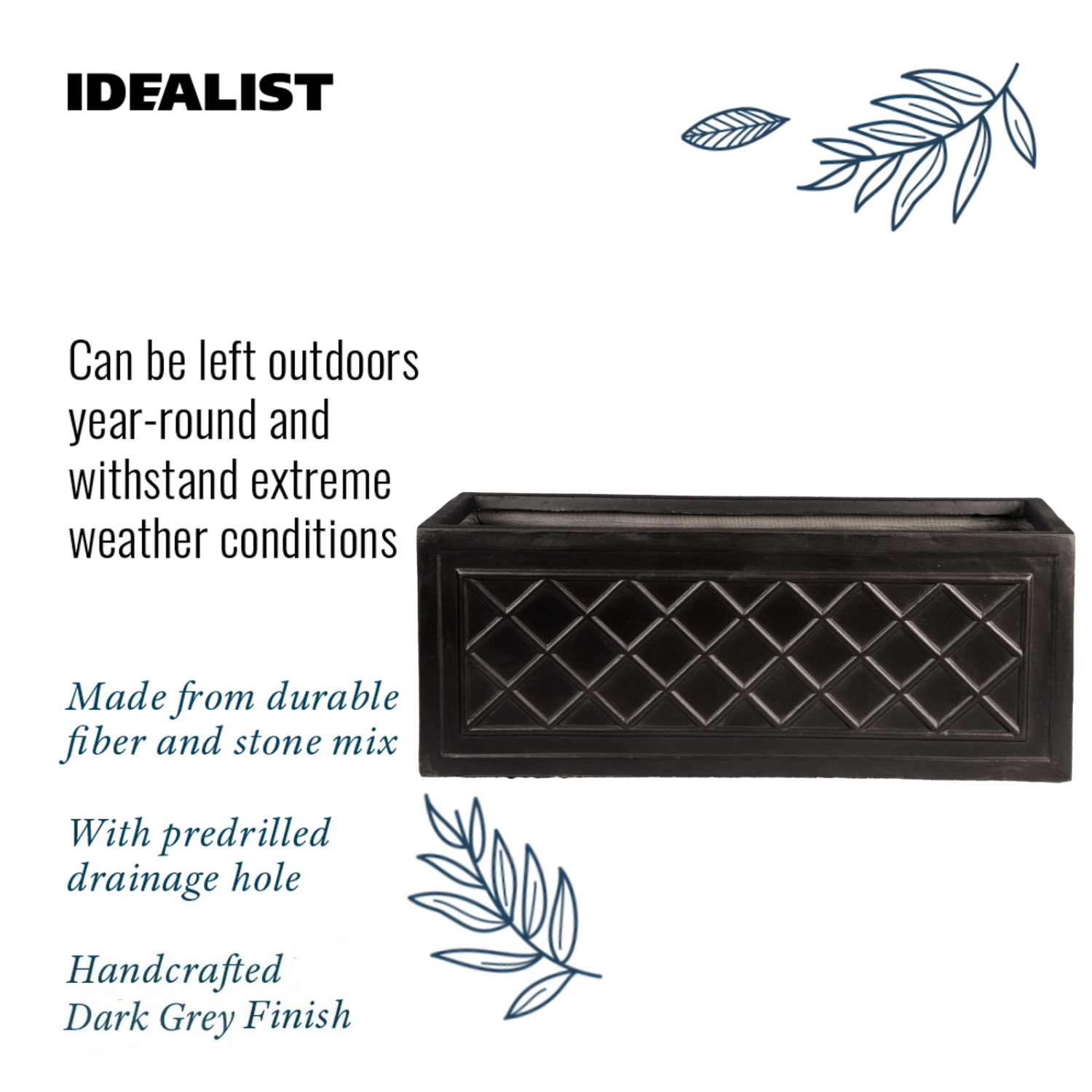 IDEALIST Lite Window Box Faux Lead Lattice Grey Light Stone Planter
