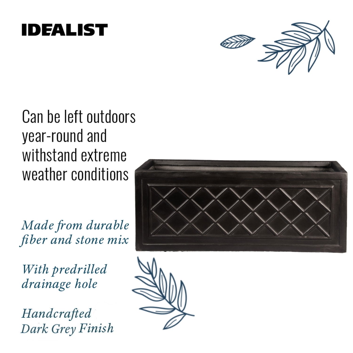 IDEALIST Lite Window Box Faux Lead Lattice Grey Light Stone Planter