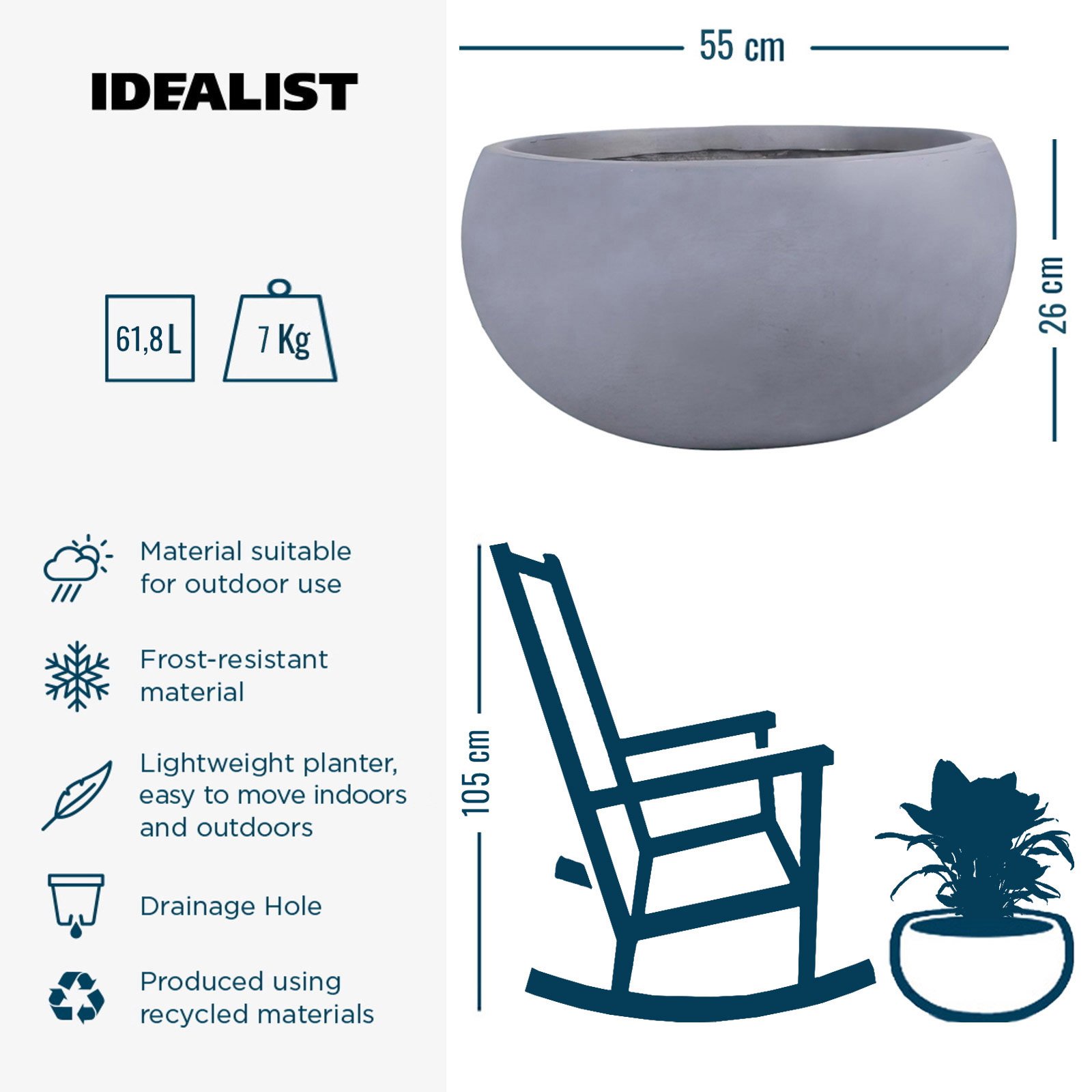 IDEALIST Lite Classic Smooth Bowl Outdoor Planter