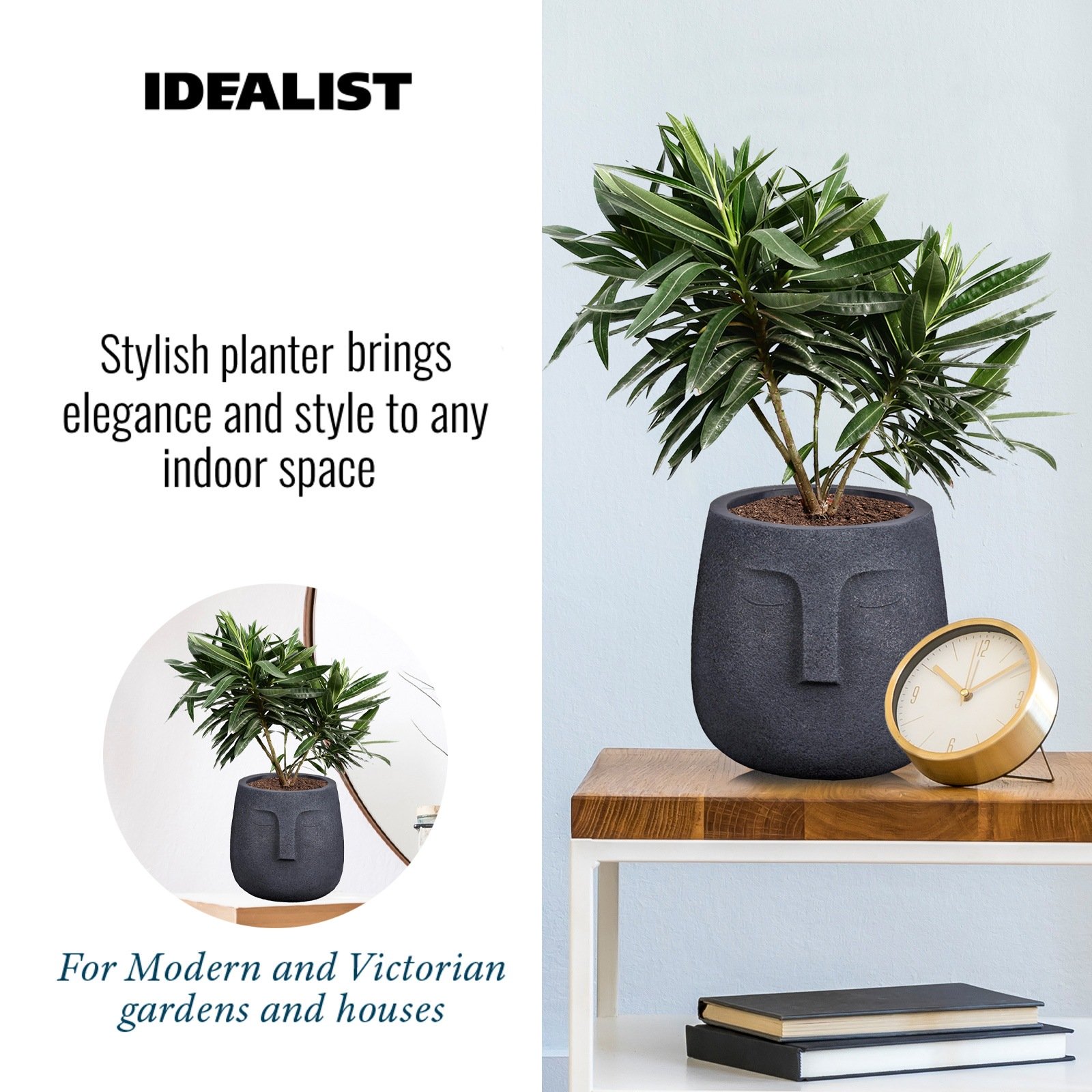 IDEALIST Lite Textured Concrete Effect Oval Indoor Face Pot
