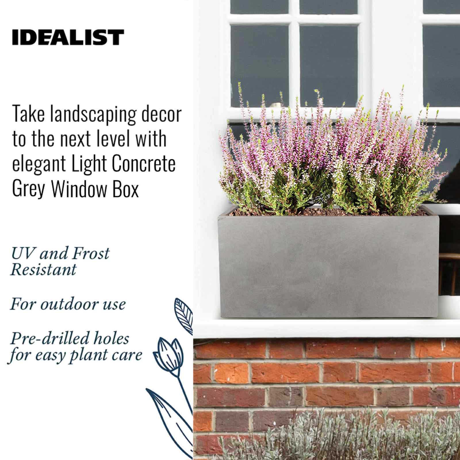 IDEALIST Lite Contemporary Light Concrete Trough Planter Set