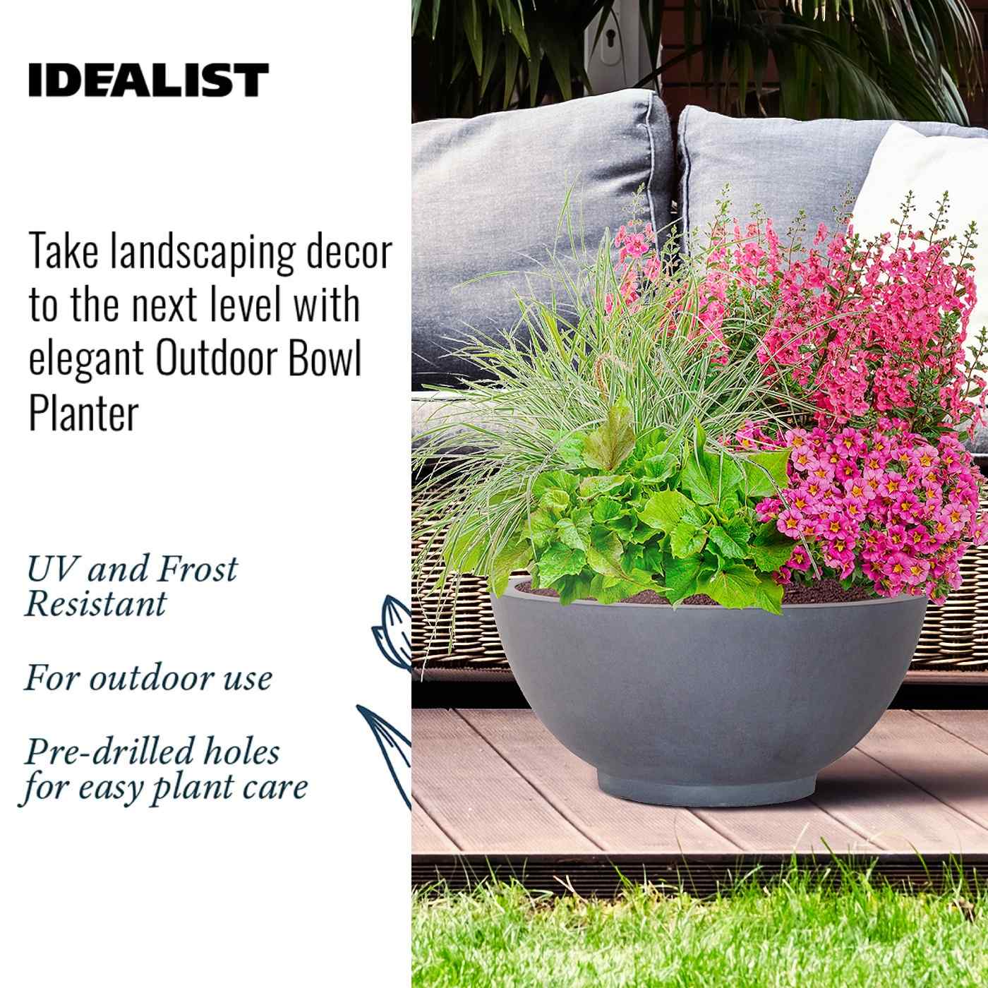 IDEALIST Lite Dish Style Smooth Bowl Outdoor Planter
