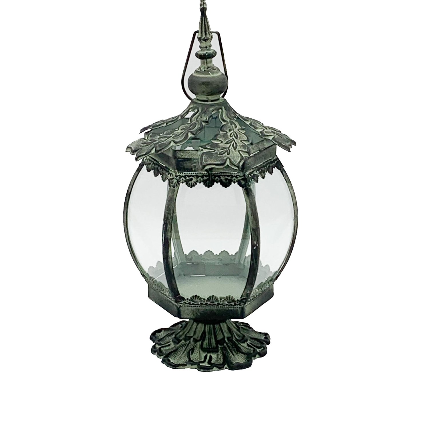 Round Metal Leaf Pattern Garden Dark Silver Lantern by Minster