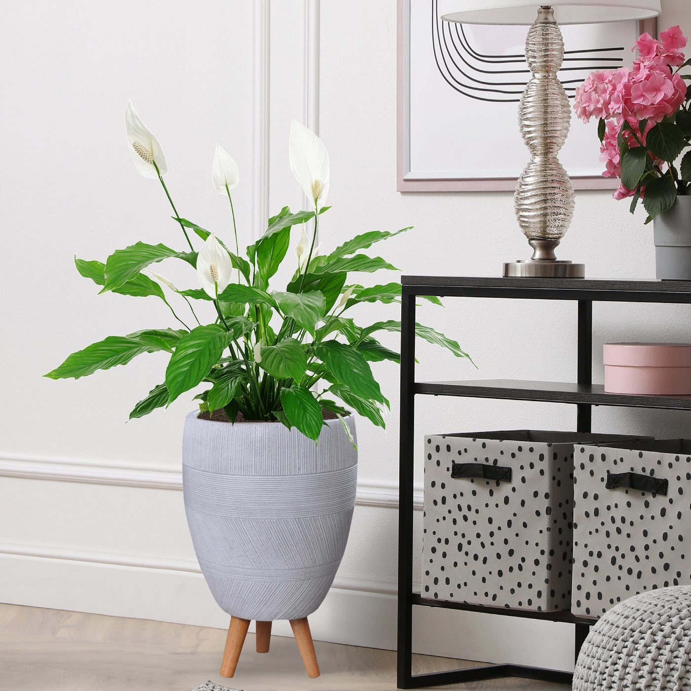 IDEALIST Lite Striped Egg Planter on Legs, Round Pot Plant Stand Indoor