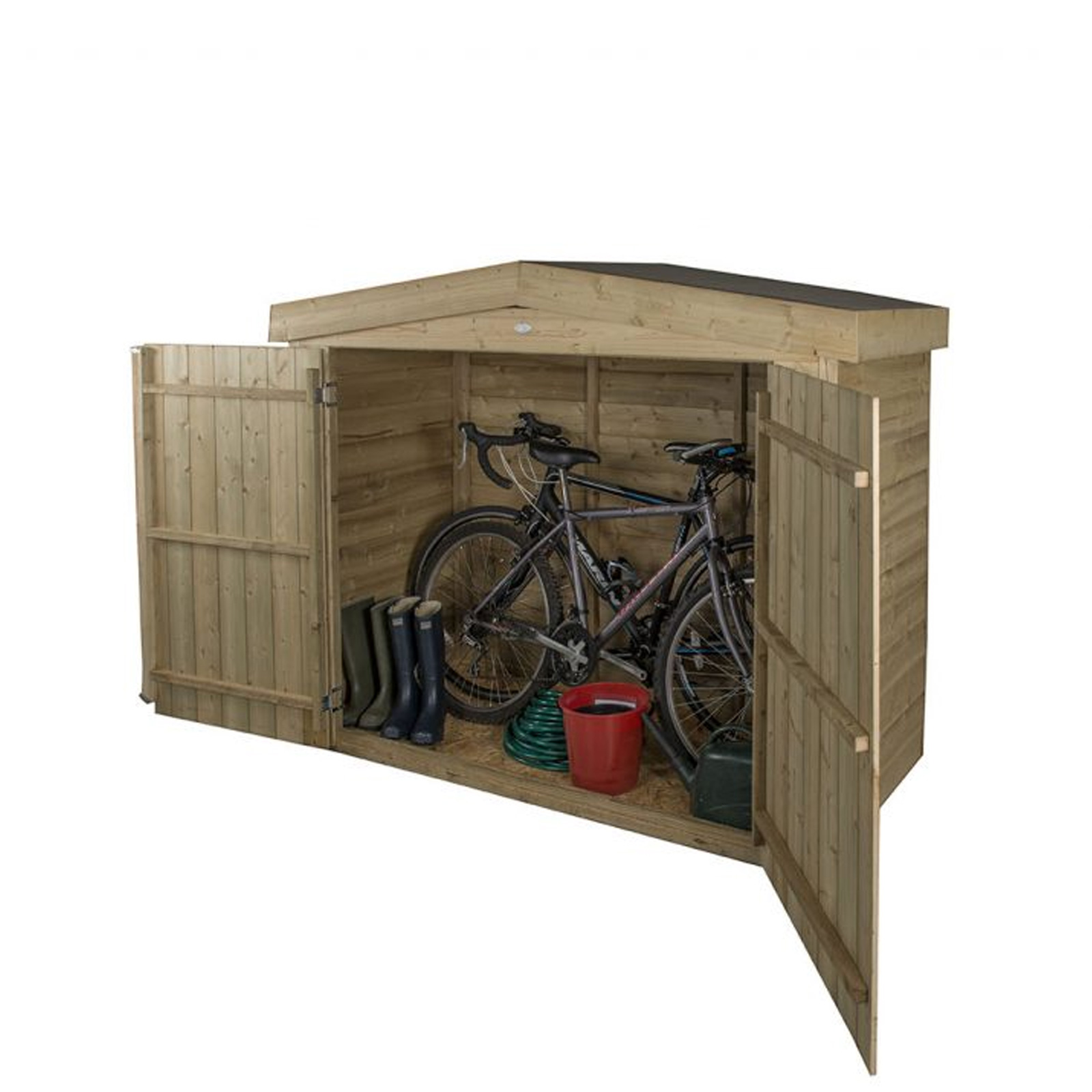 Installed Outdoor Pressure Treated Wooden Overlap Apex Outdoor Store by Forest Garden