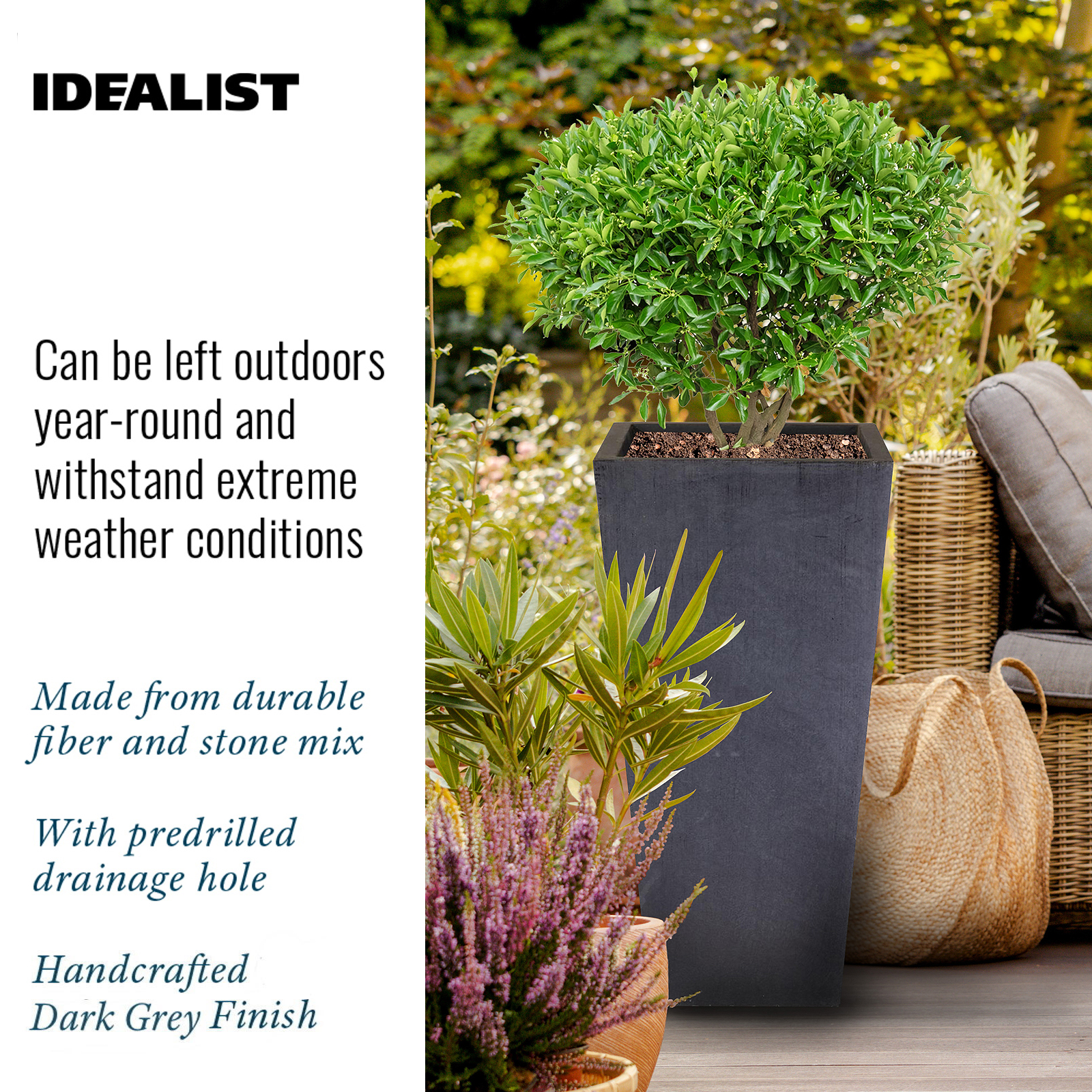 IDEALIST Lite Tall Tapered Contemporary Light Concrete Planter