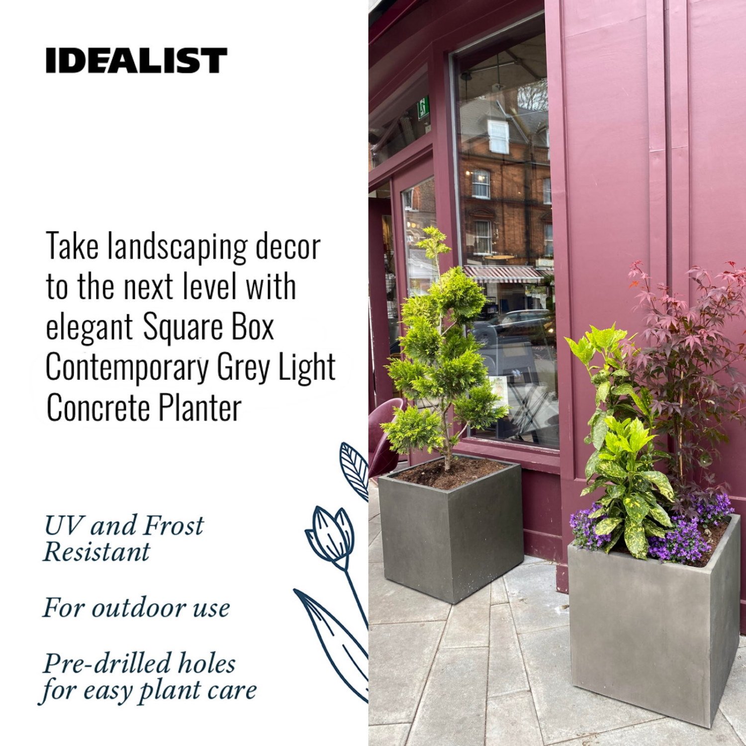 IDEALIST Lite Square Box Contemporary Light Concrete Planter Set