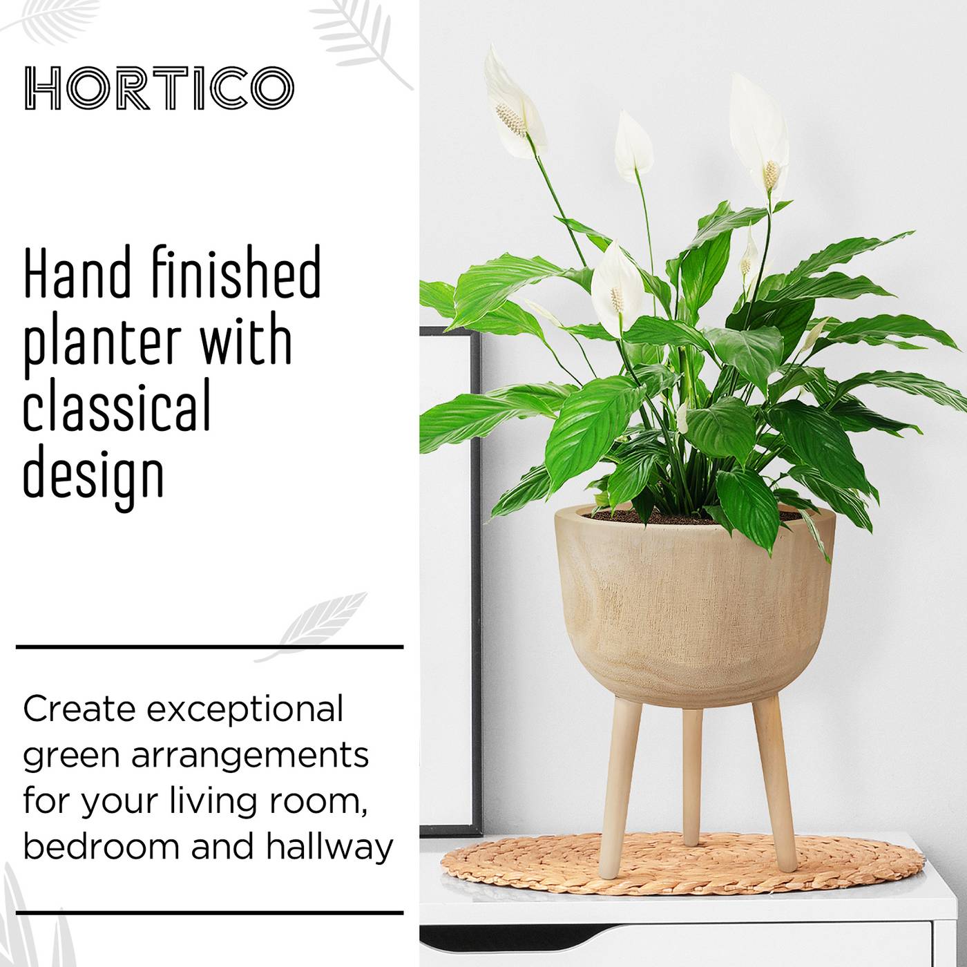 HORTICO GAIA Wooden House Planter with Legs, Tall Indoor Plant Pot Stand with Waterproof Liner