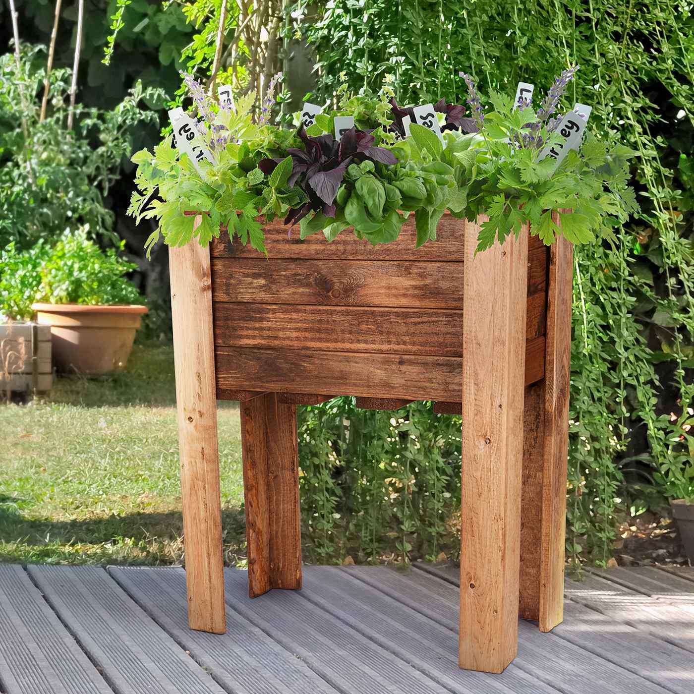 Rustic Scandinavian Redwood Raised Bed Outdoor Planter on Legs Made in UK by HORTICO