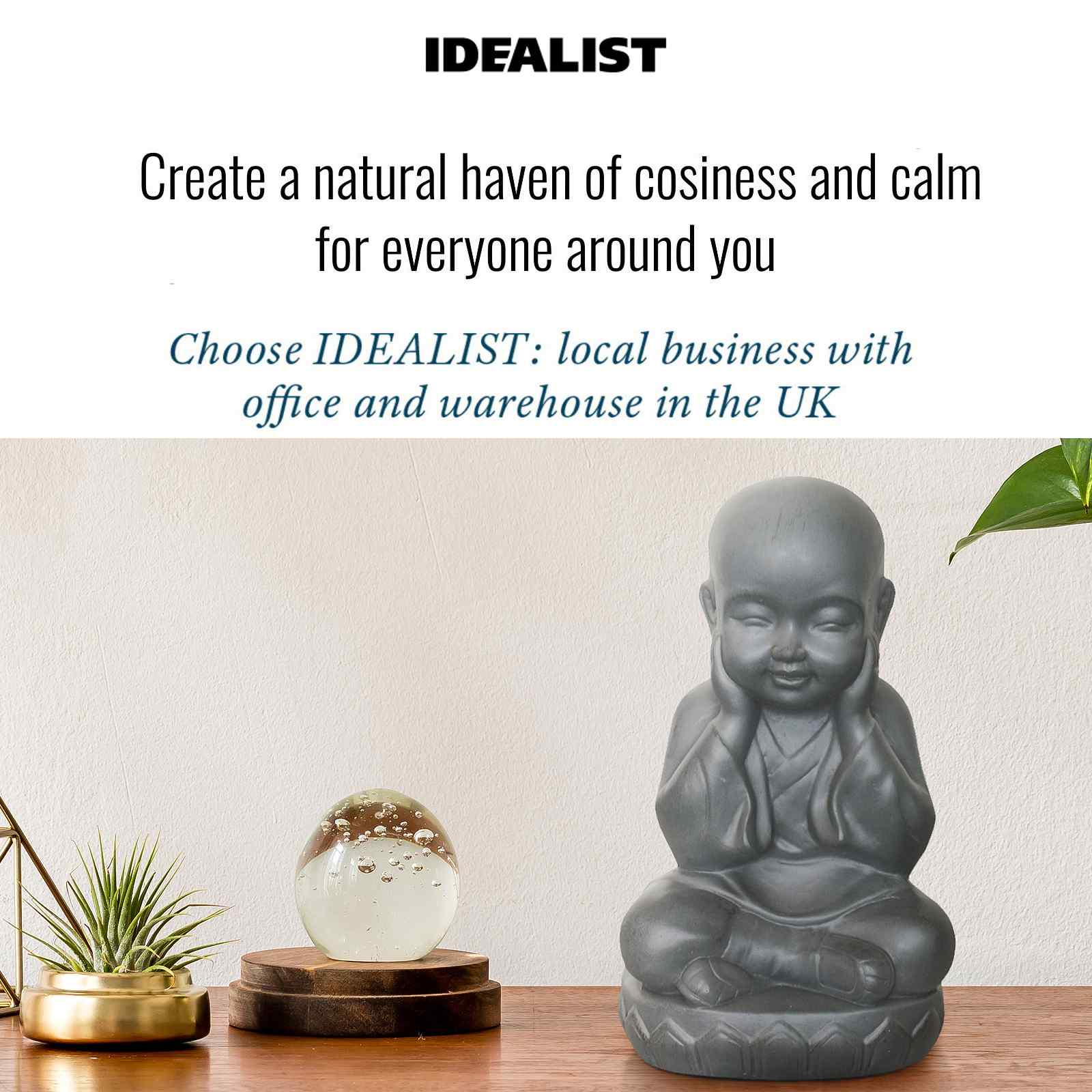 IDEALIST Lite Sitting Baby Monk Grey Indoor and Outdoor Statue L20 W17 H35 cm
