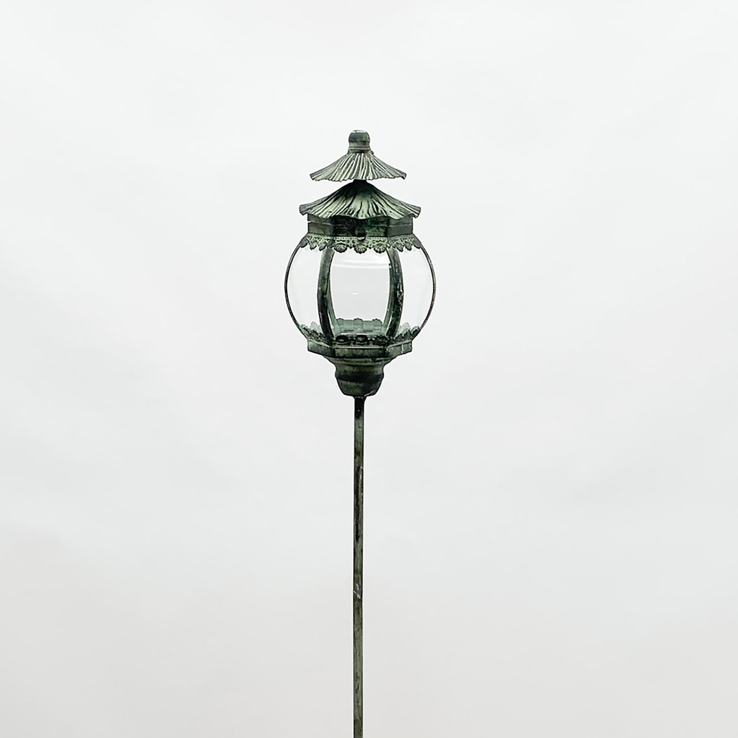 Round Metal Ornament Garden Stake Dark Silver Lantern by Minster
