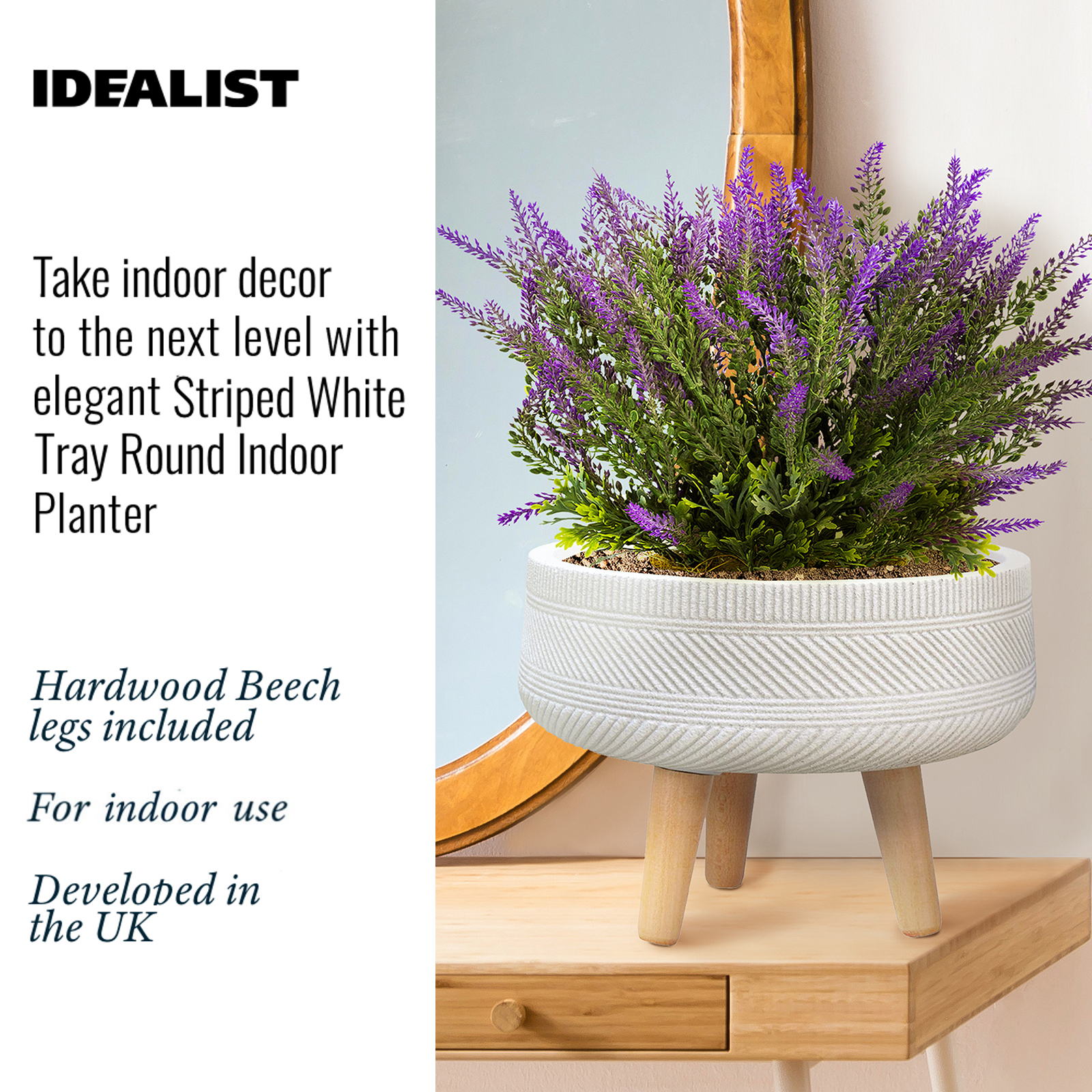 IDEALIST Lite Striped Tray Round Planter on Legs, Round Pot Plant Stand Indoor