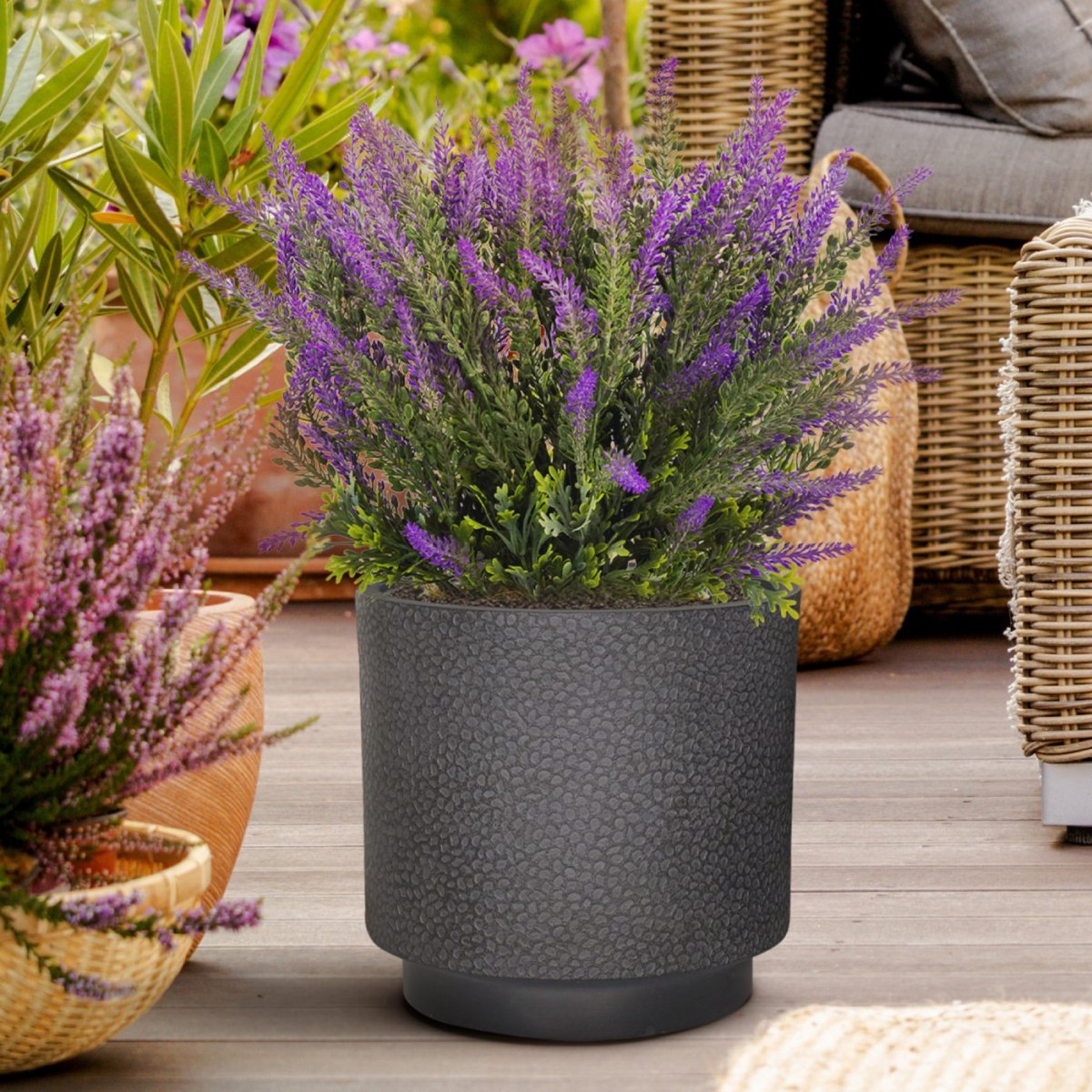 IDEALIST Lite Hammered Stone Cylinder Outdoor Planter