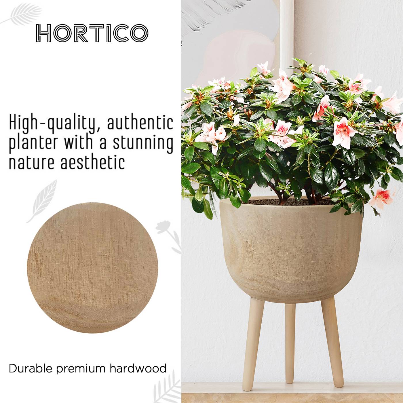 HORTICO GAIA Wooden House Planter with Legs, Tall Indoor Plant Pot Stand with Waterproof Liner