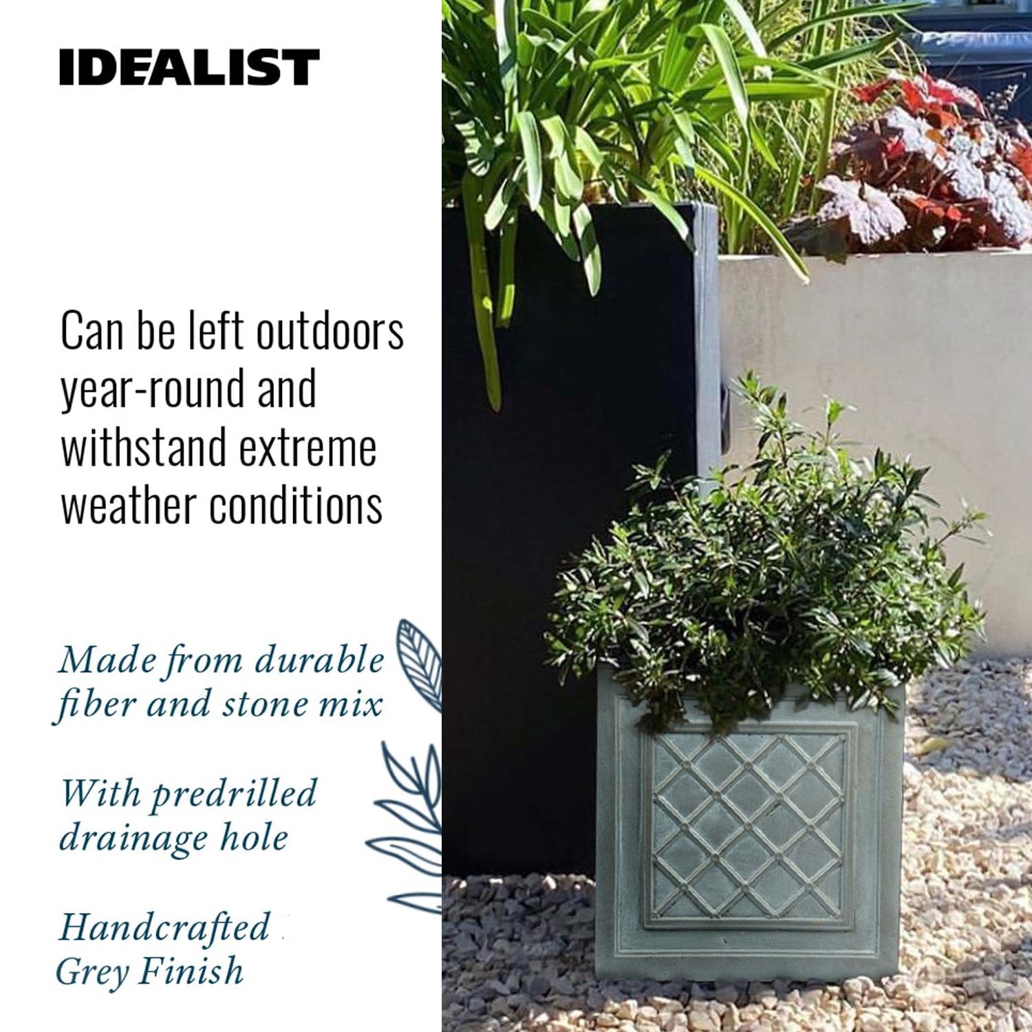 IDEALIST Lite Faux Lead Lattice Planter Light Concrete Square Box