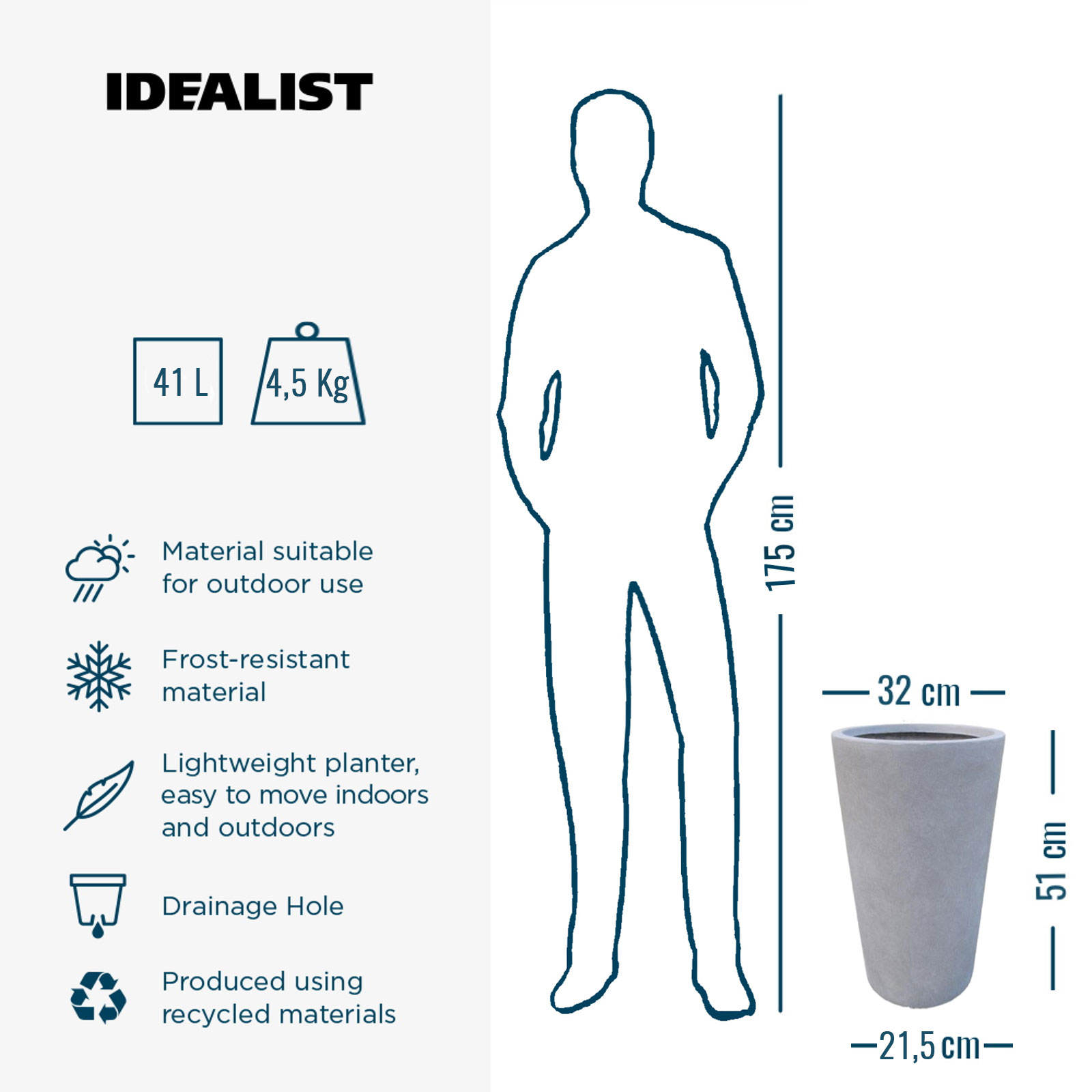 IDEALIST Lite Contemporary Round Light Concrete Planter