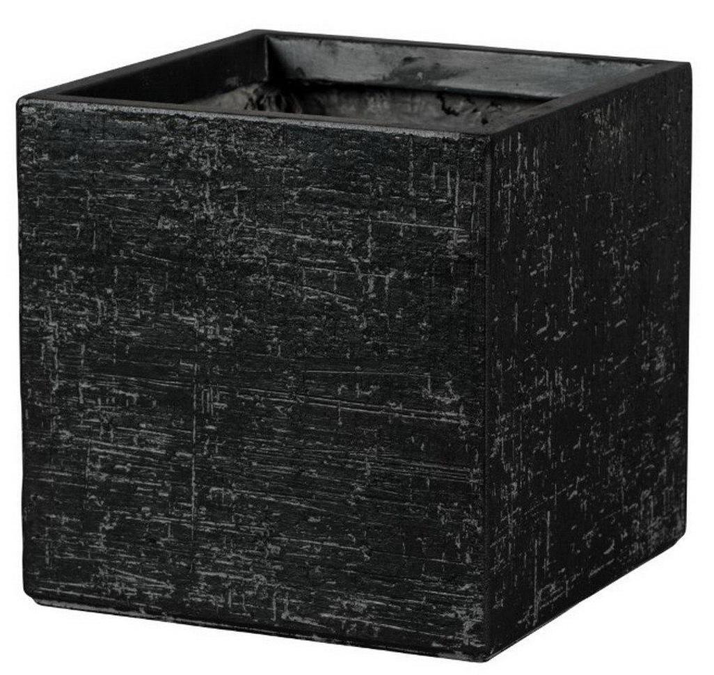 Square Textured Stone Effect Black Outdoor Planter by Idealist Lite