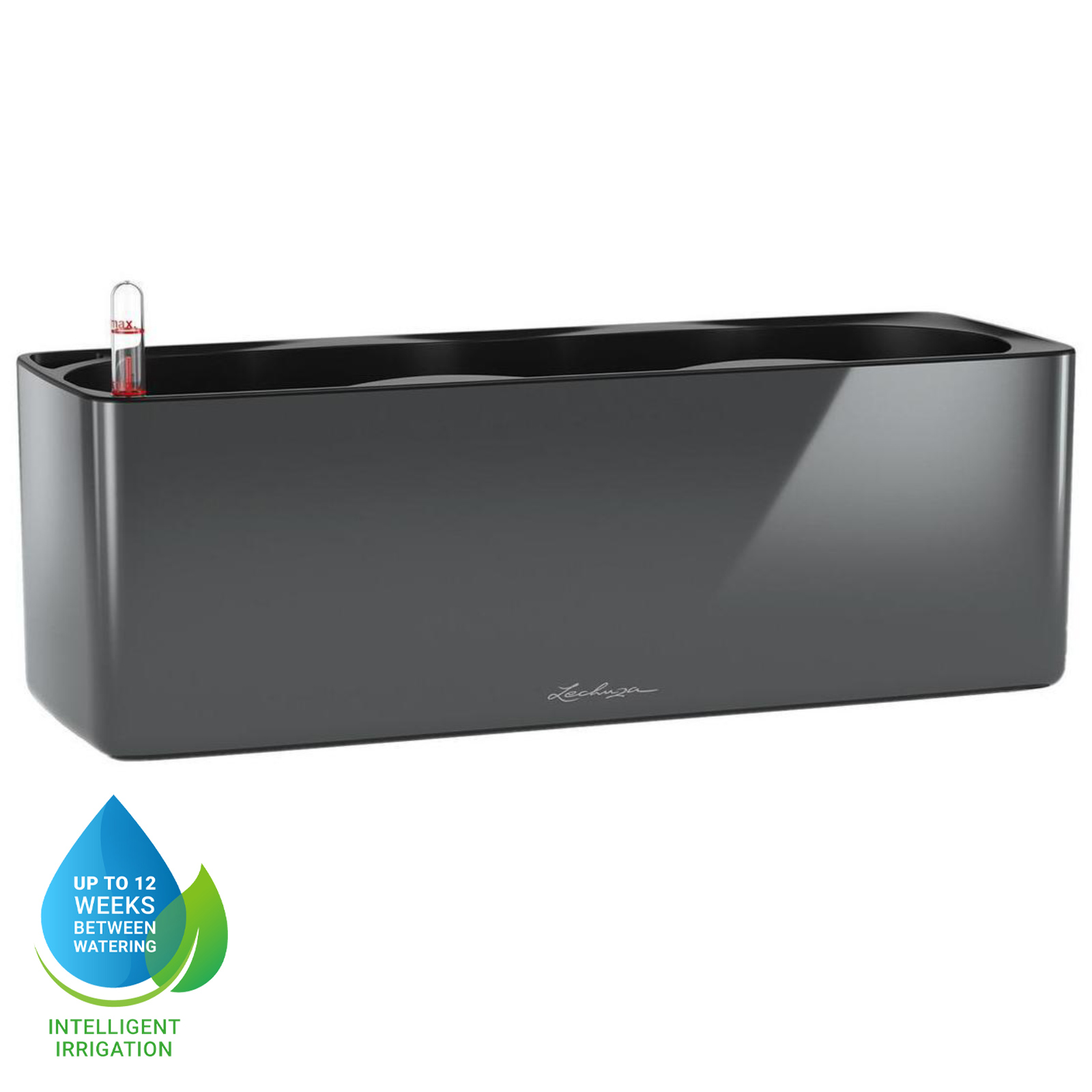 LECHUZA CUBE Glossy Triple Trough Poly Resin Self-watering Planter