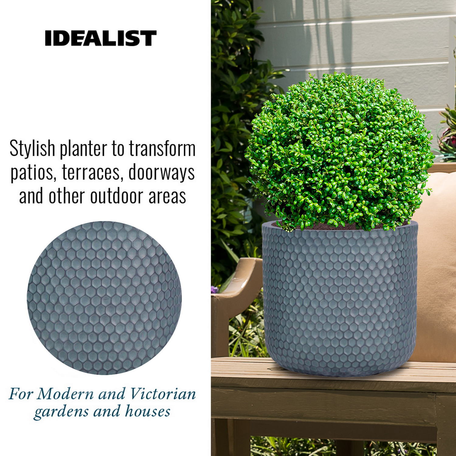 IDEALIST Lite Honeycomb Style Cylinder Round Outdoor Planter