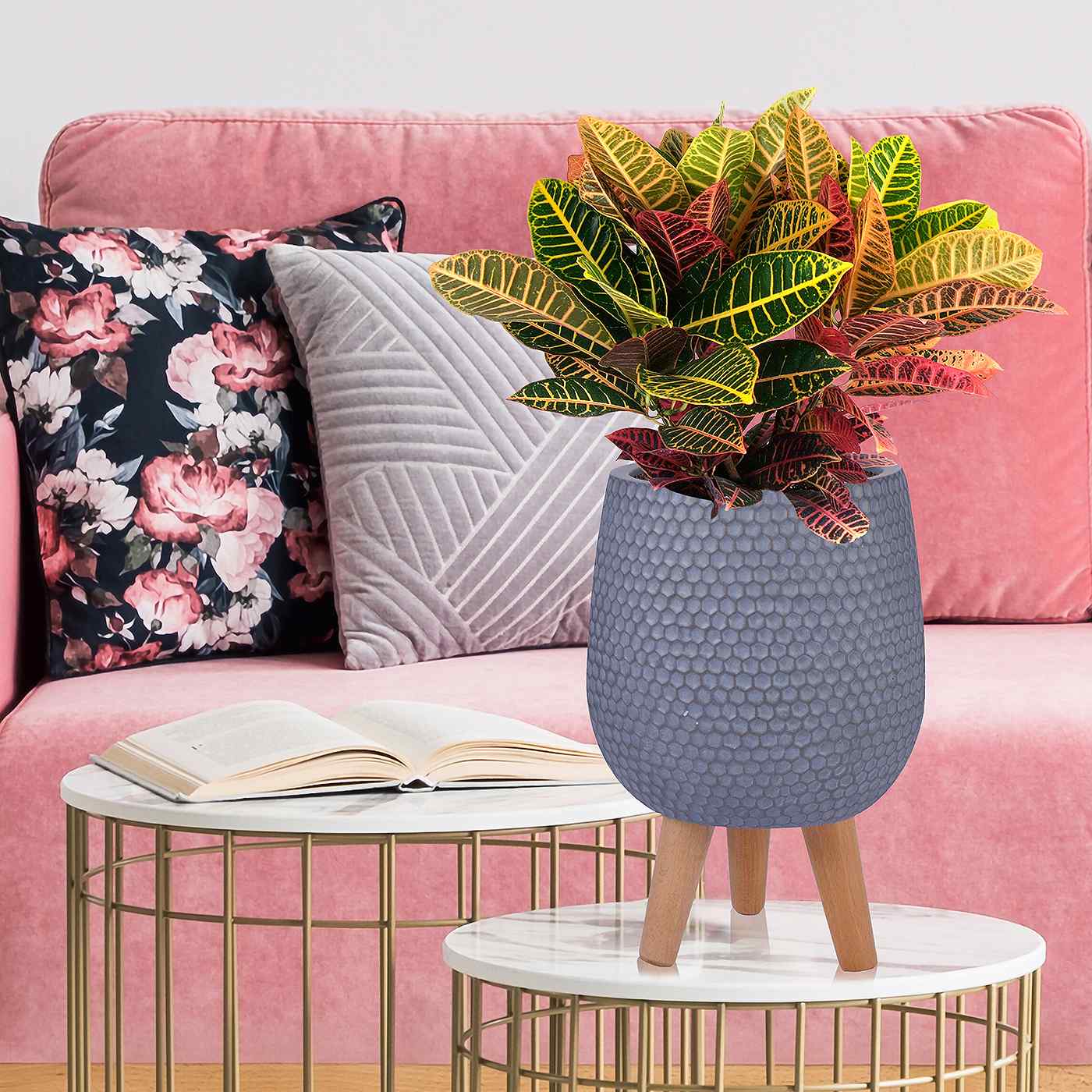 IDEALIST Lite Honeycomb Style Egg Planter on Legs, Round Pot Plant Stand Indoor