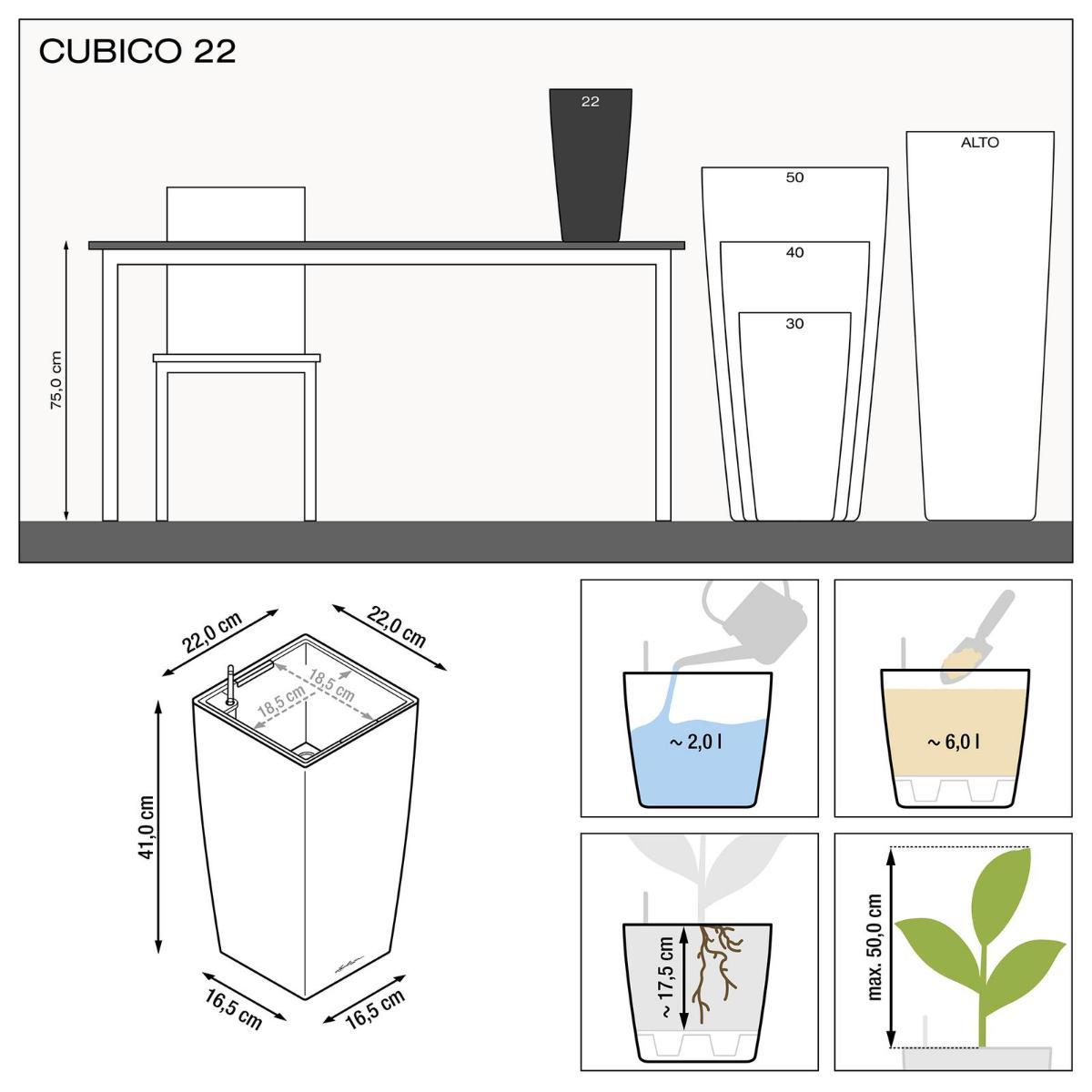 LECHUZA CUBICO Square Tall Poly Resin Self-watering Planter