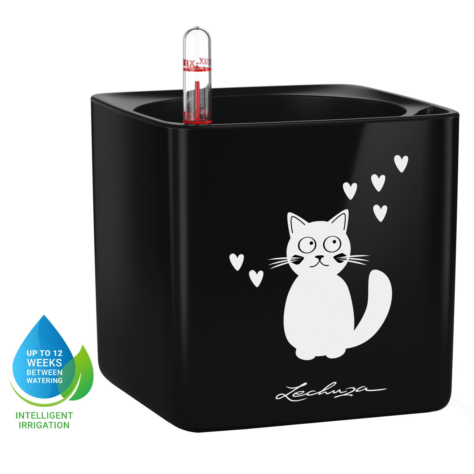 LECHUZA CUBE Glossy Cat Square Poly Resin Indoor Self-watering Planter